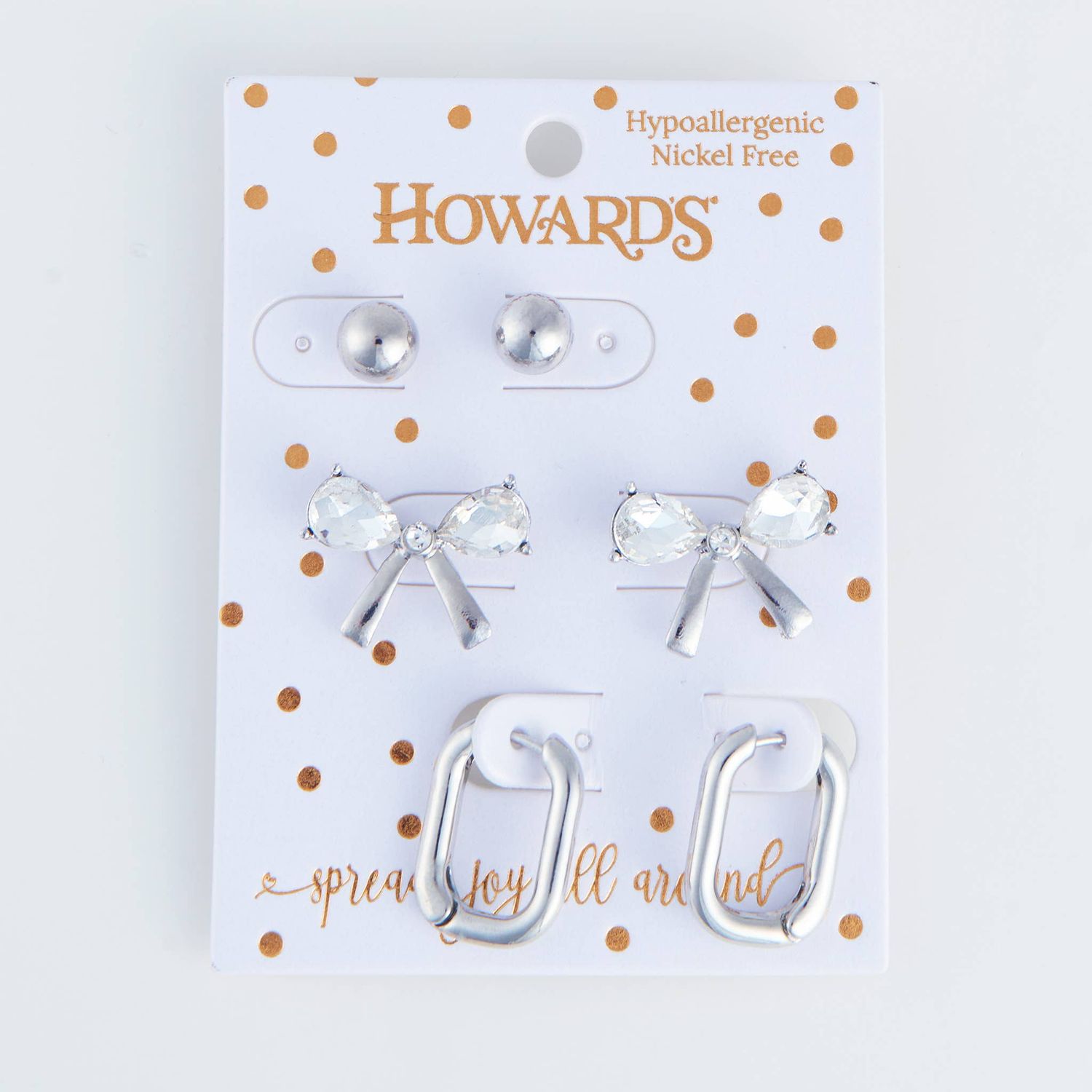 Holiday Christmas Silver Rhinestone Bow Earring Trio