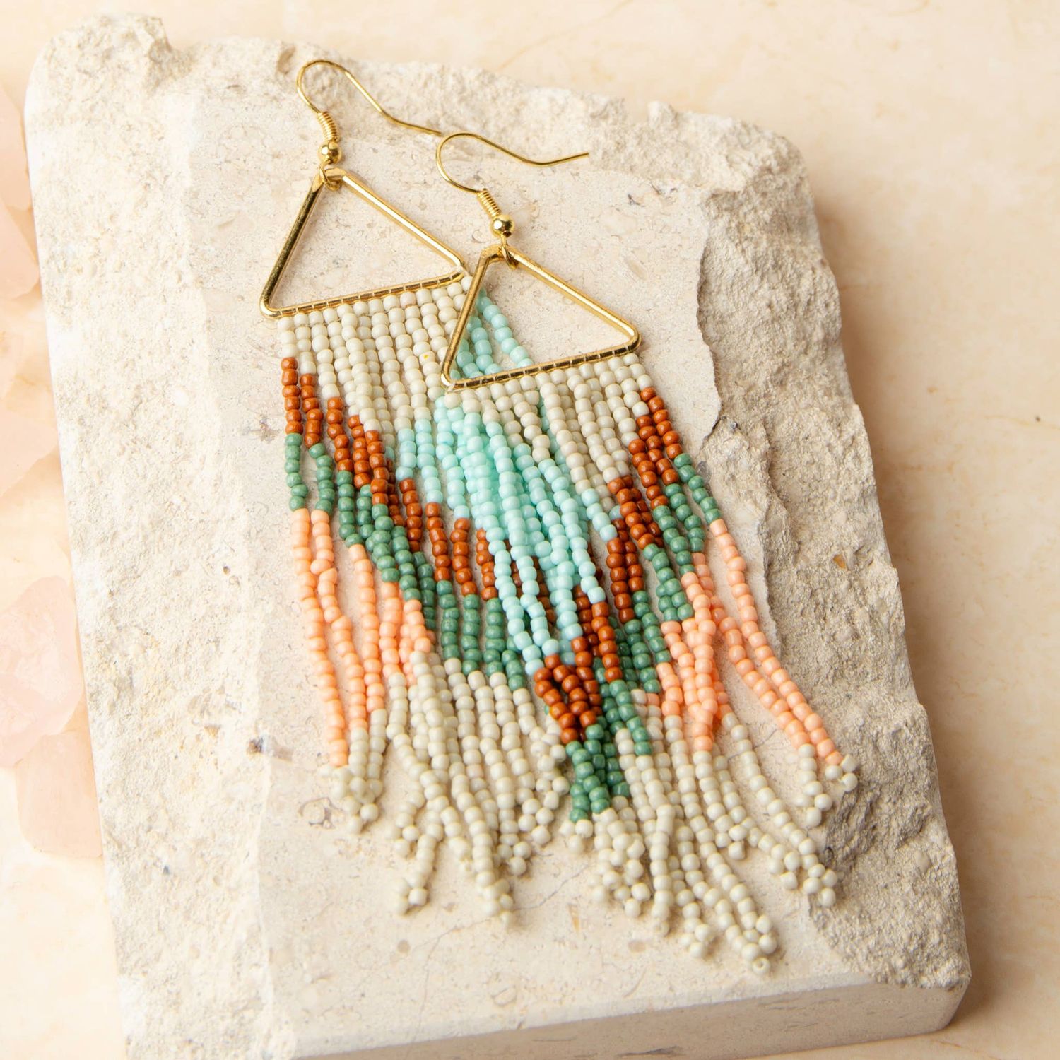 Beaded Earrings Irie Seed Bead Triangle Chandelier: Multi-Colored