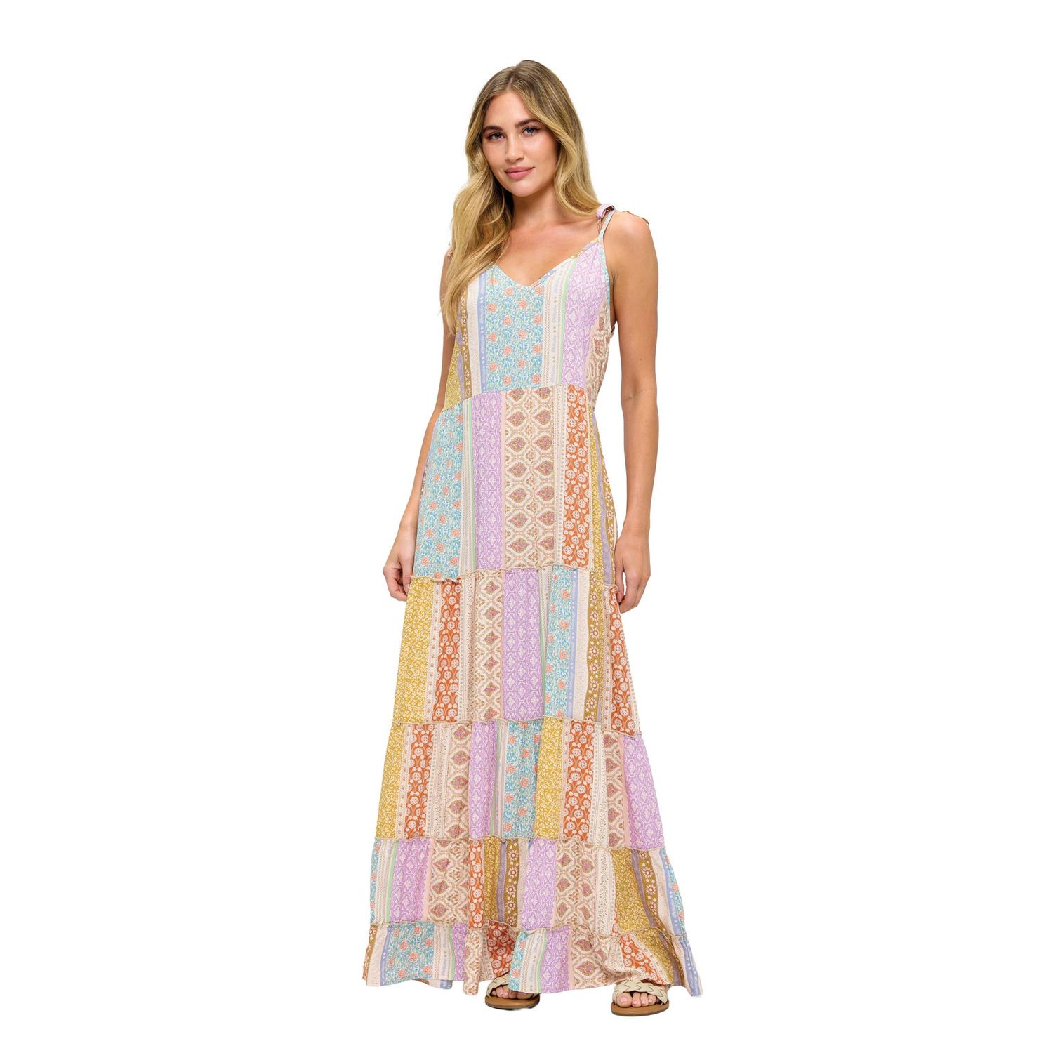 Floral Multicolor Tiered Maxi Dress: Blush Multi
