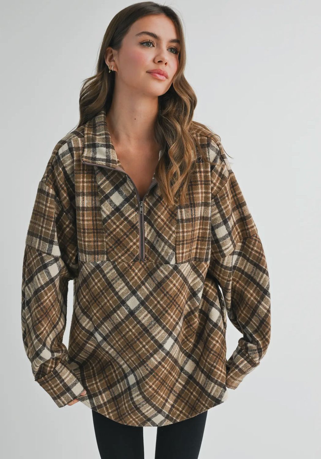 Mya Plaid Pullover: Chocolate