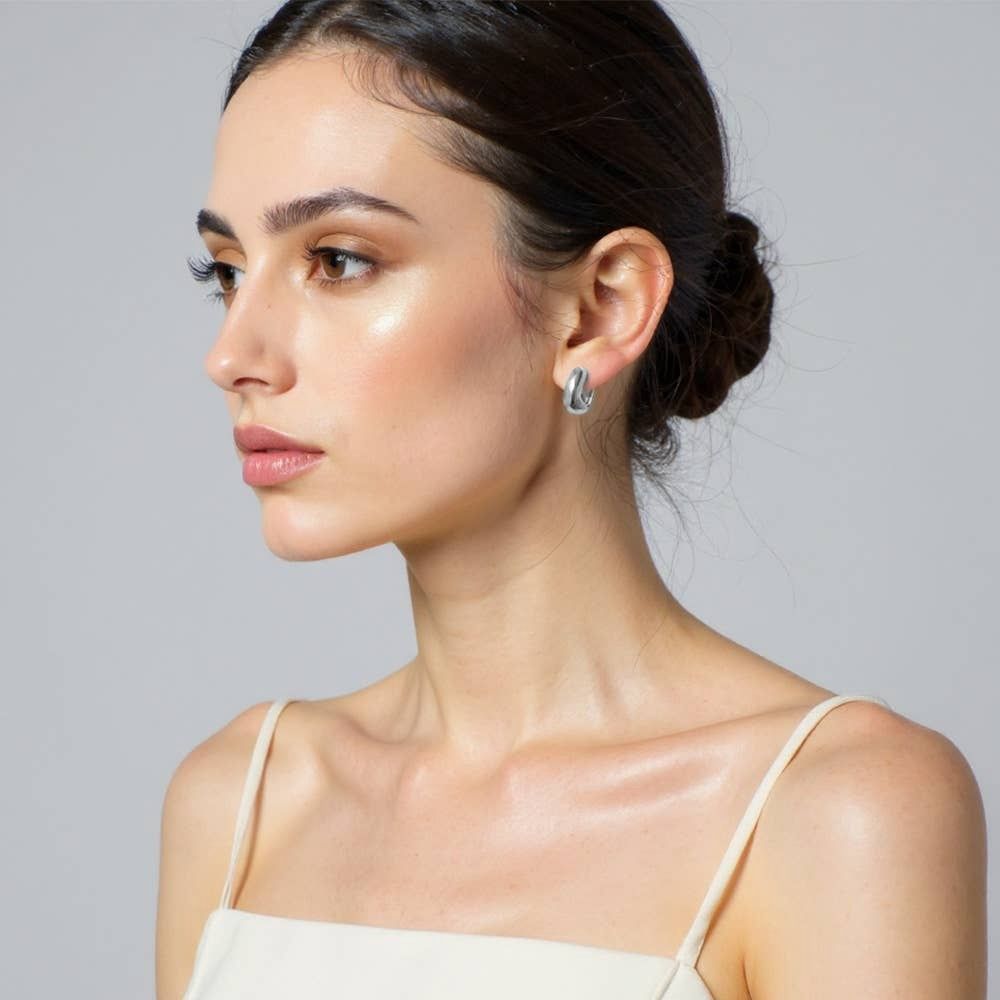 14K Gold Dipped Square Huggie Hoop Earrings: Silver