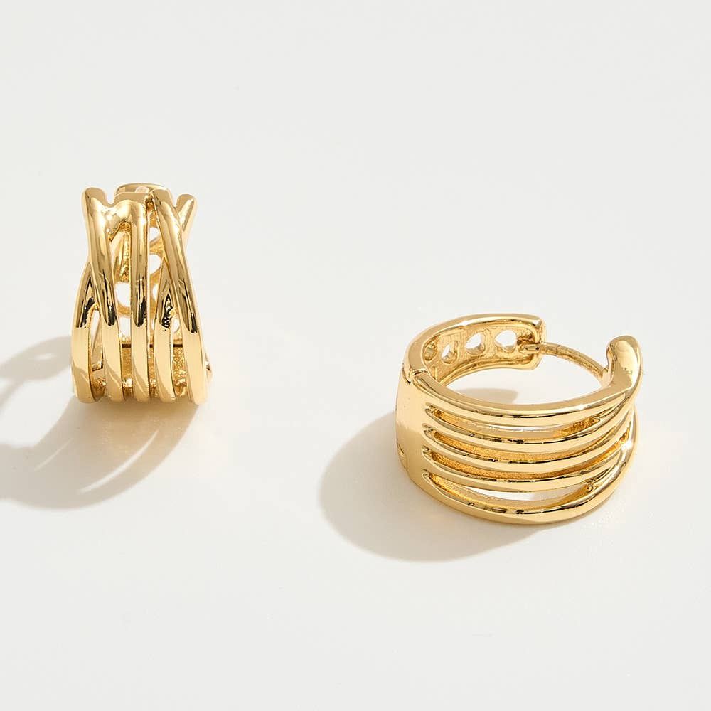 14K Gold Dipped Layered Huggie Hoop Earrings: Gold