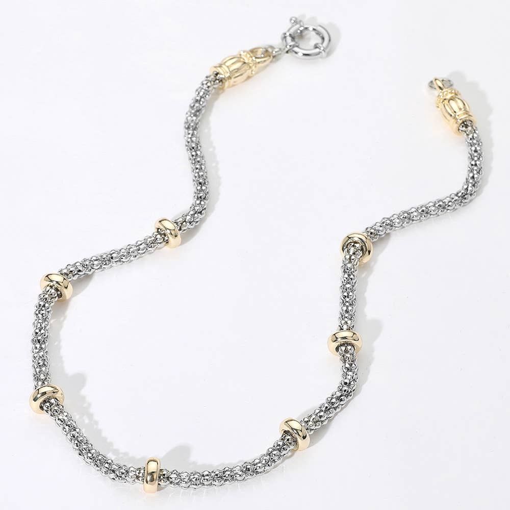 14K Gold Plated Two Tone Mesh Chain Necklace