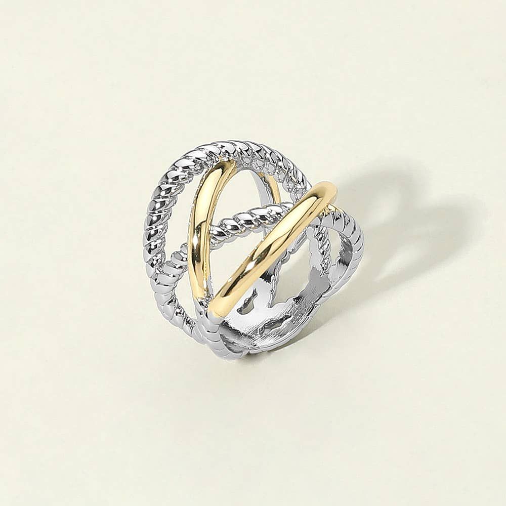 Two Tone Interwoven Textured Ring: 7