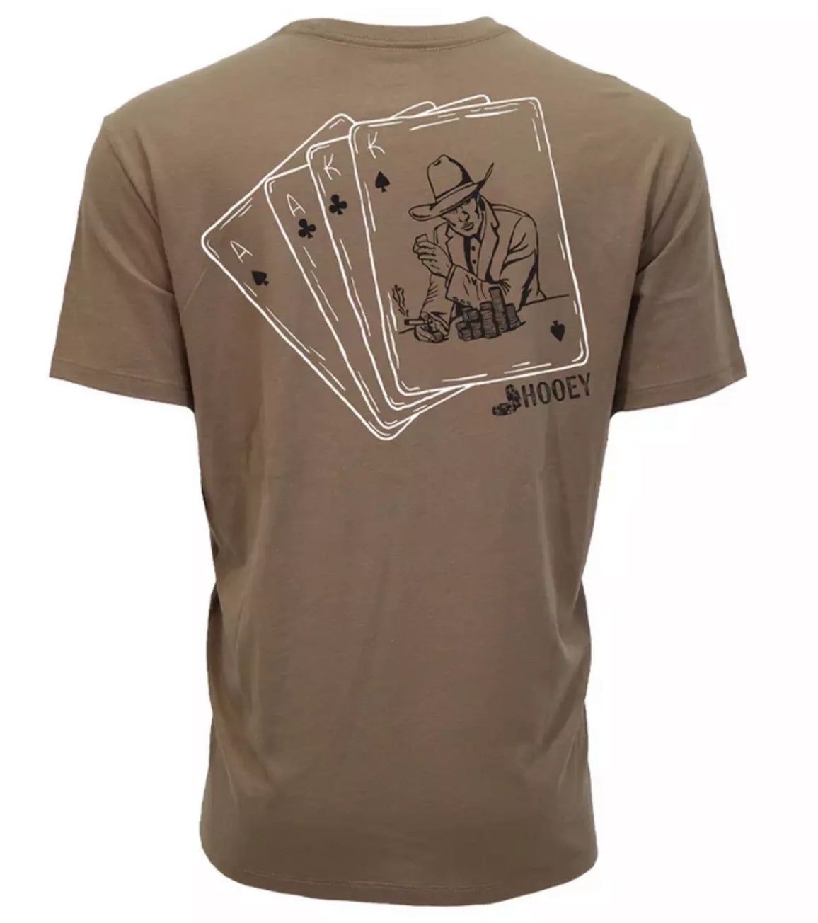 Gambler, Men’s Shitake Brown Crew Neck Cotton / Poly Short Sleeve T-Shirt with Black / White Card Logo on Back
