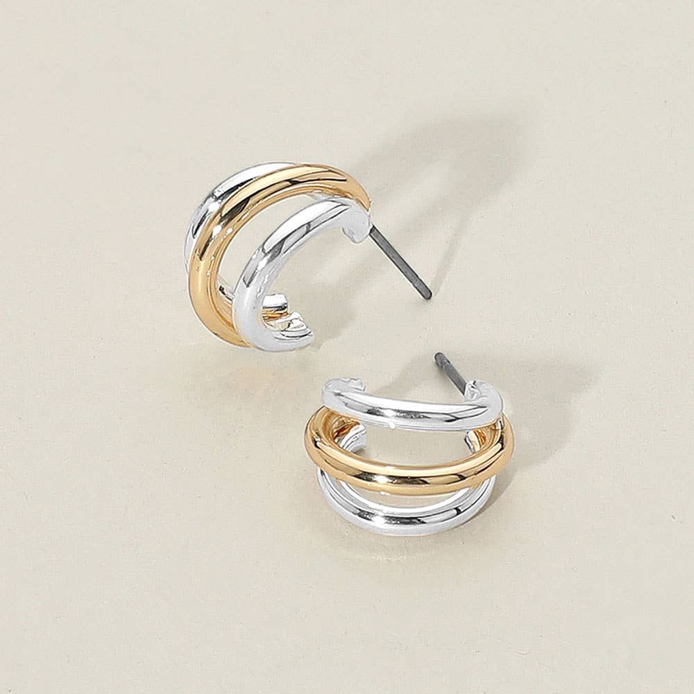 Two Tone Metal Split Hoop Earrings