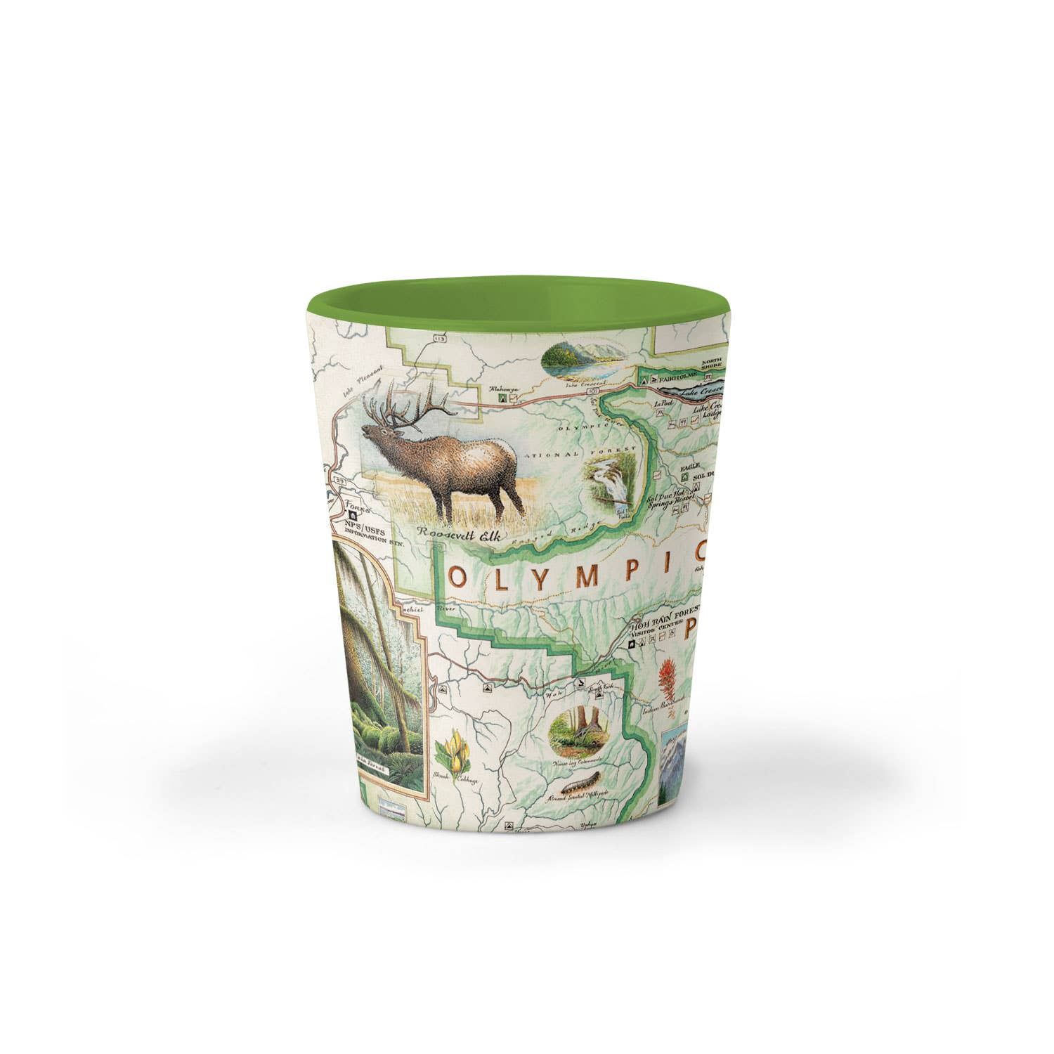 Olympic National Park Map Ceramic Shot Glass (1.5 oz, Green)