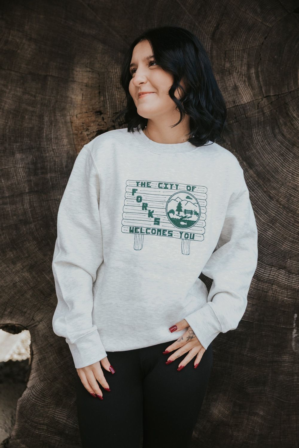 City of Forks Sign Embroidered Crewneck