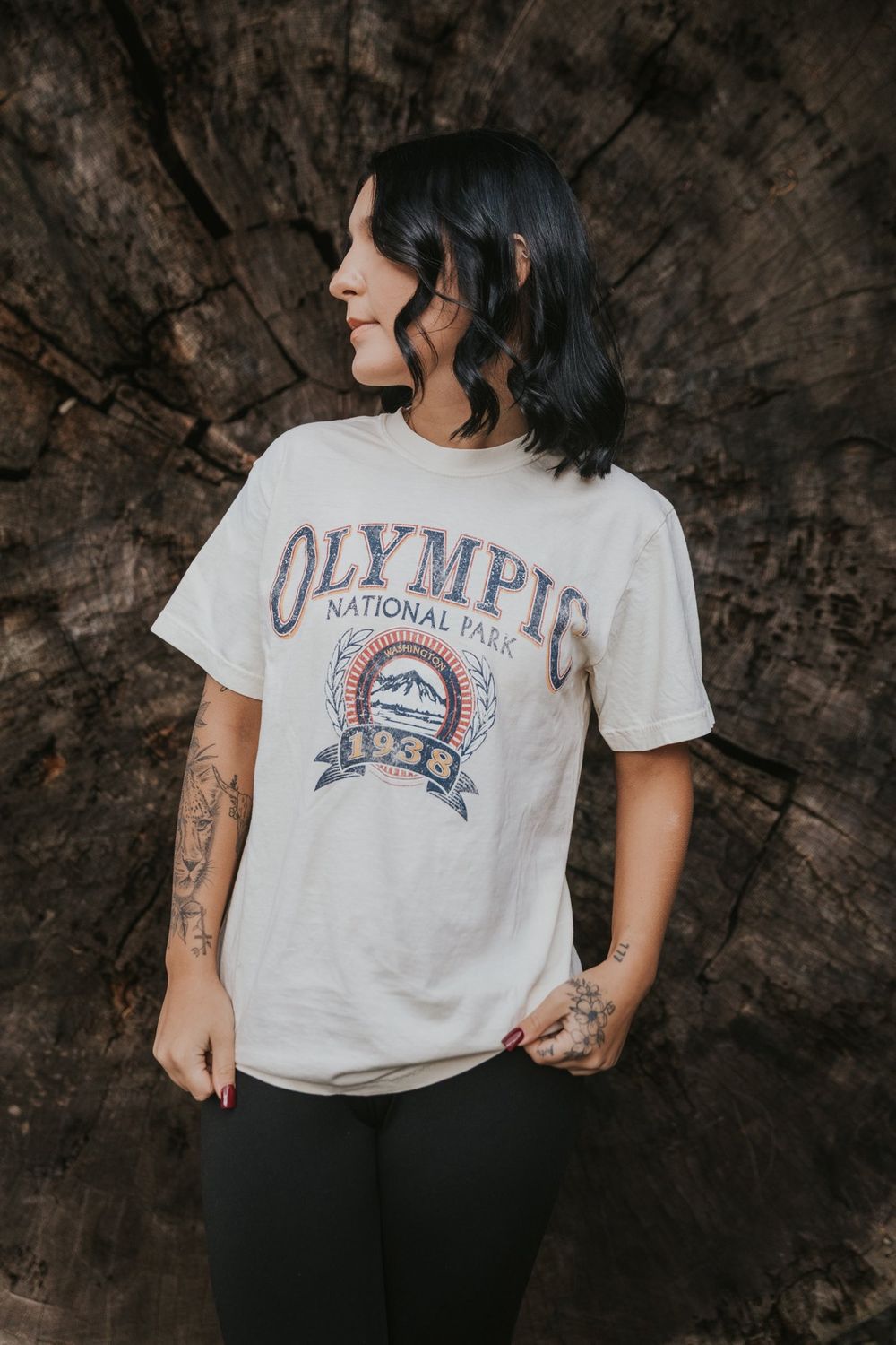 Olympic National Park Badge Design T-Shirt, Color: Ivory, Size: Small