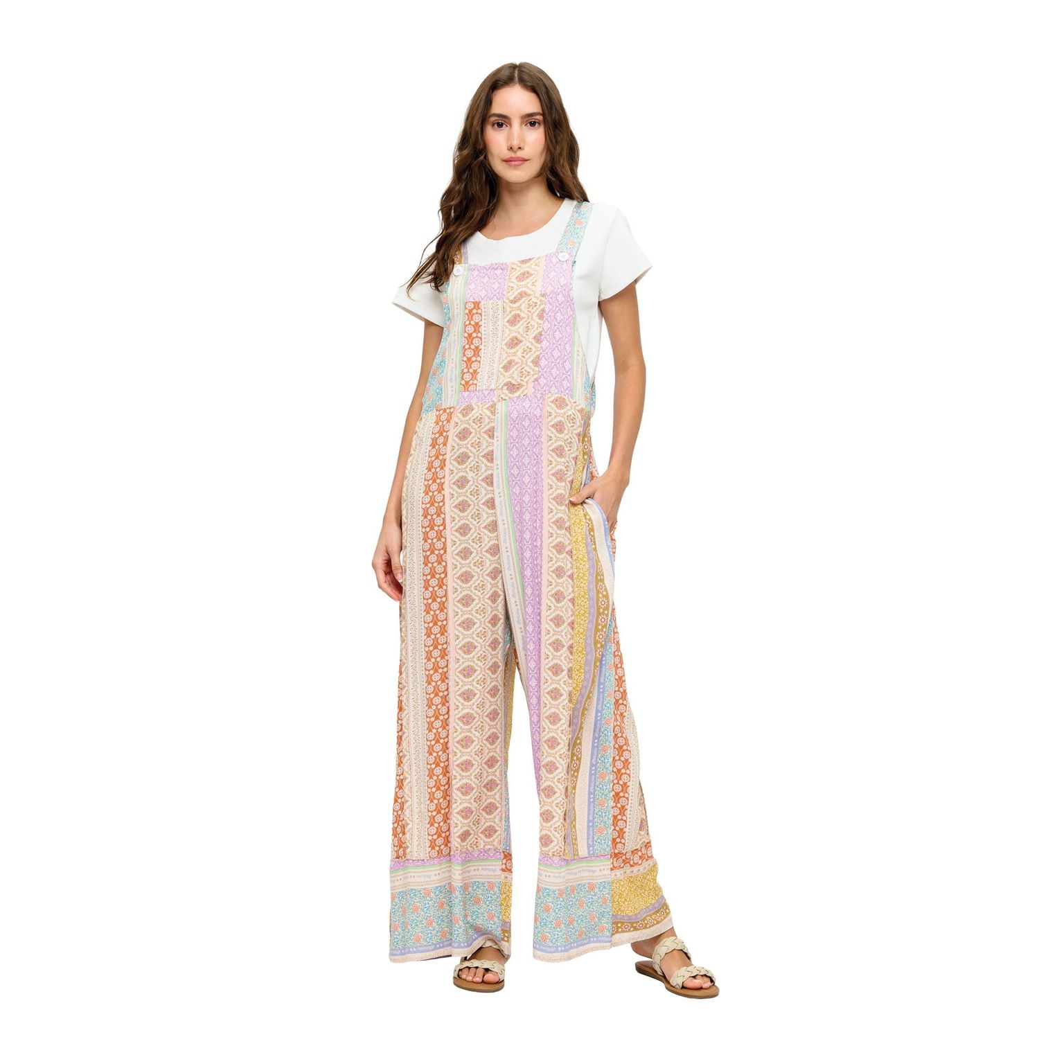 Floral Boho Ruffled Multicolor Overall : Blush