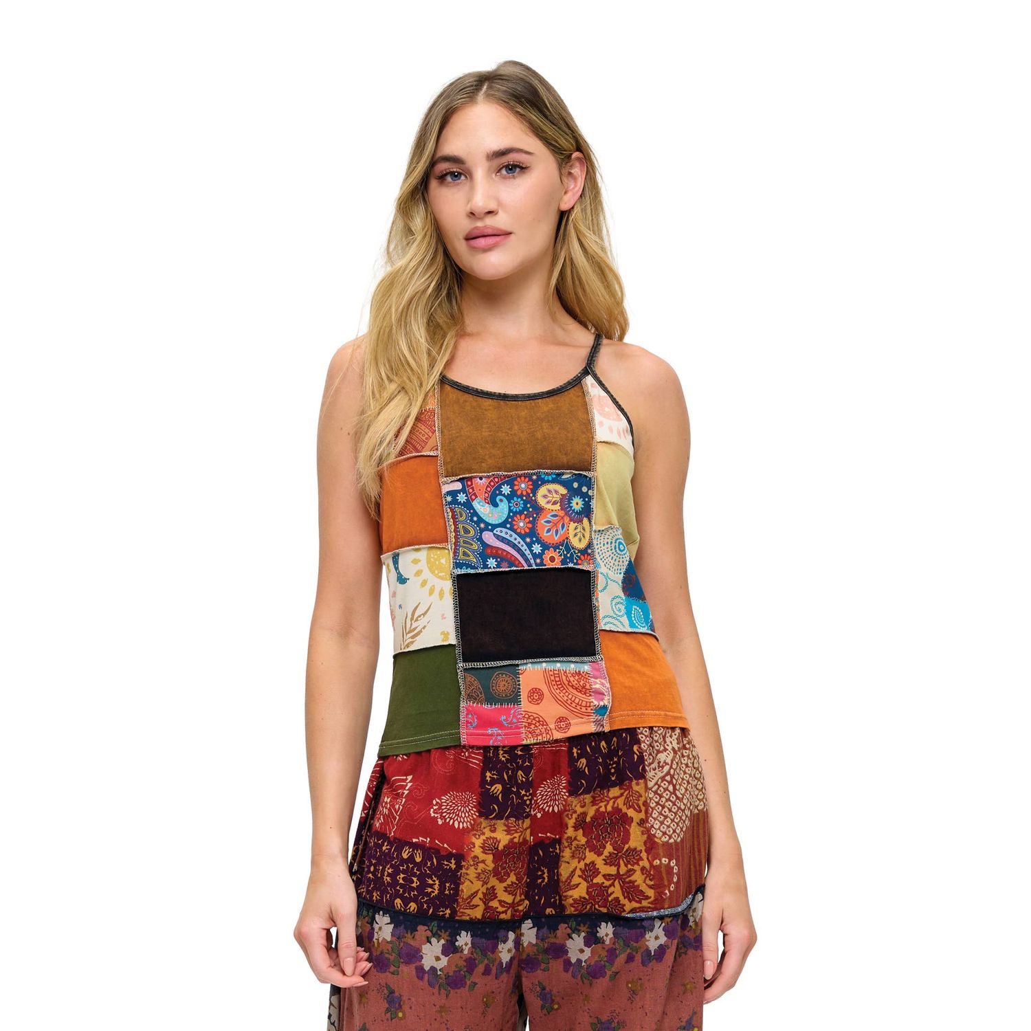 Tank Top Floral Patchwork Vintage Washed