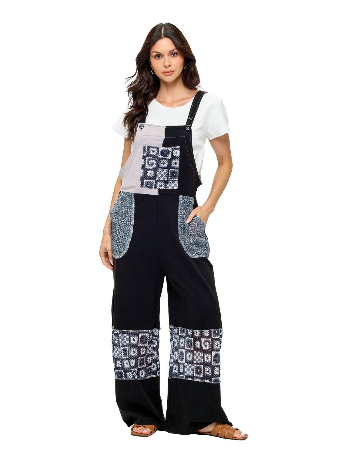 Overall Boho Colorblock Lace Applique: Black