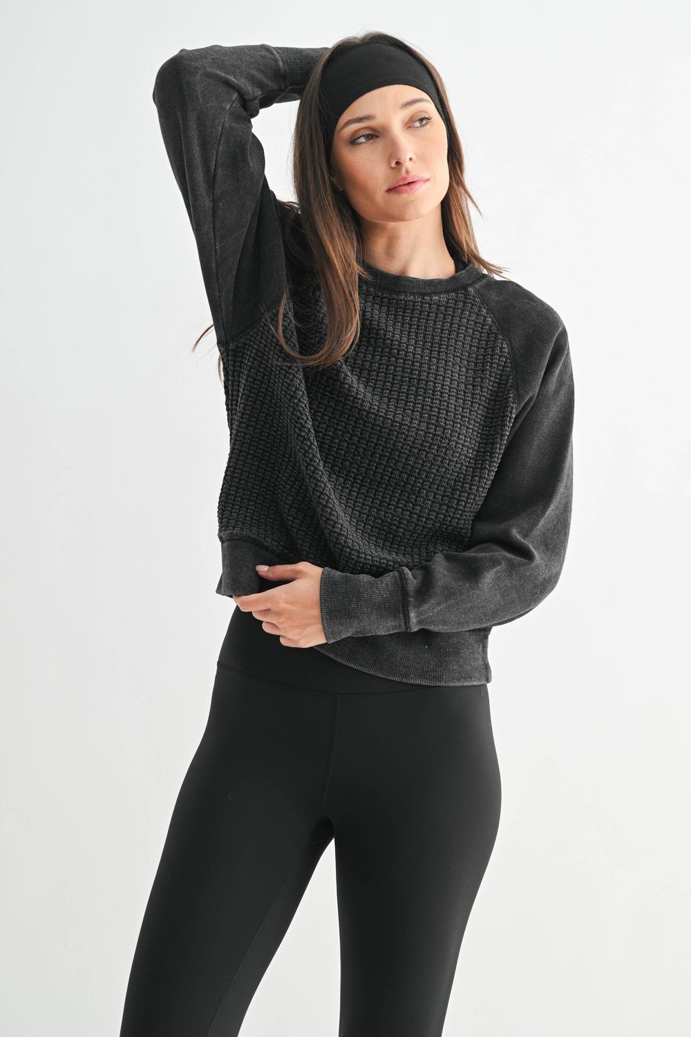Cozy Waffle Knit Pullover: Black
