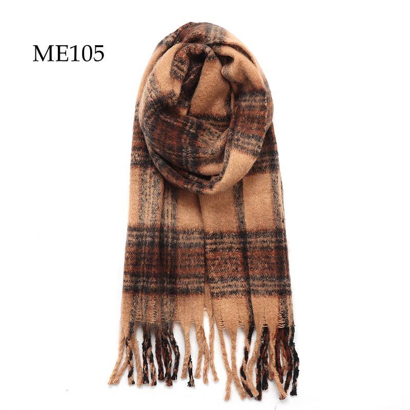 Brown Chunky Oblong Multi Color Plaid Fleece Scarf