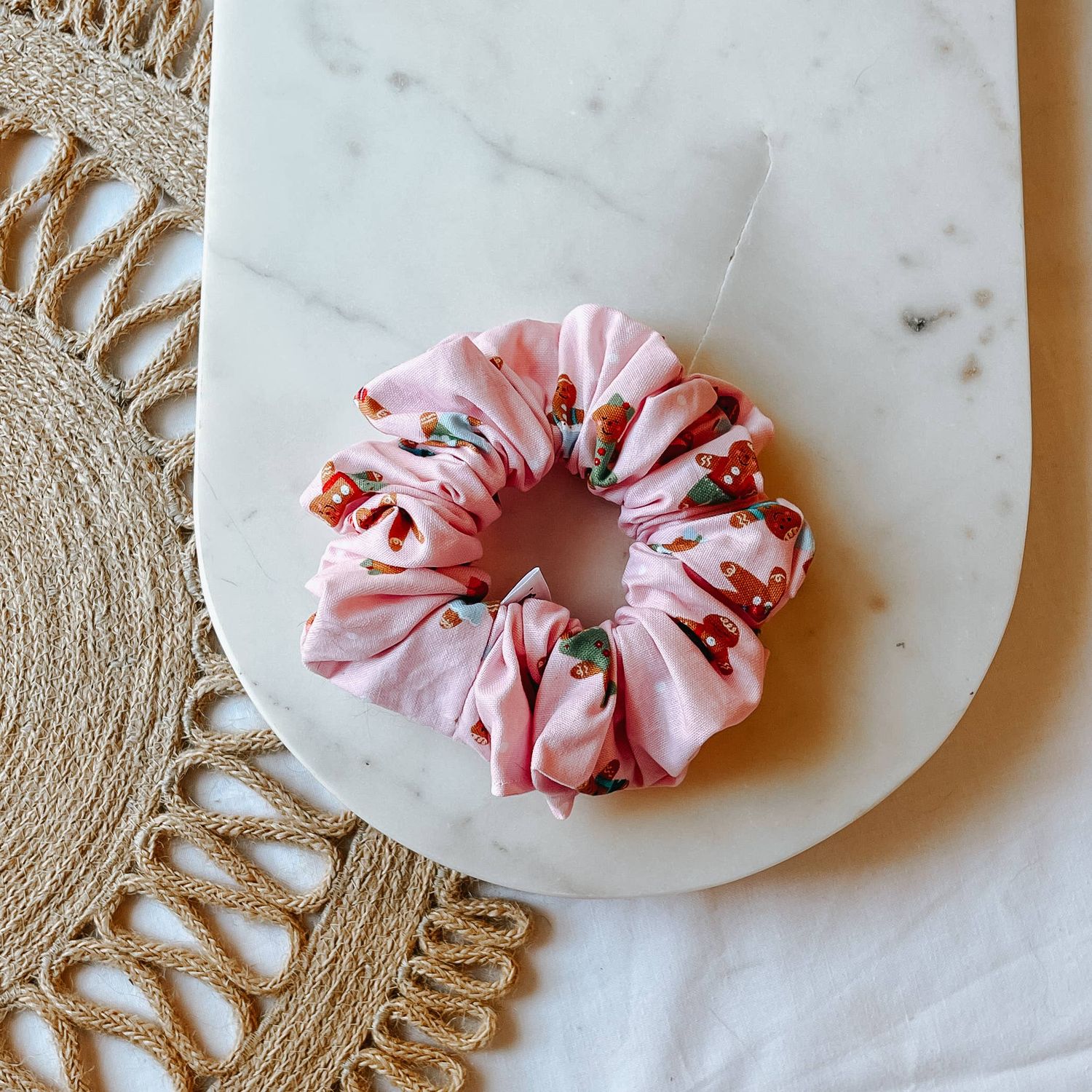 Pink Gingerbread Cookies Scrunchie