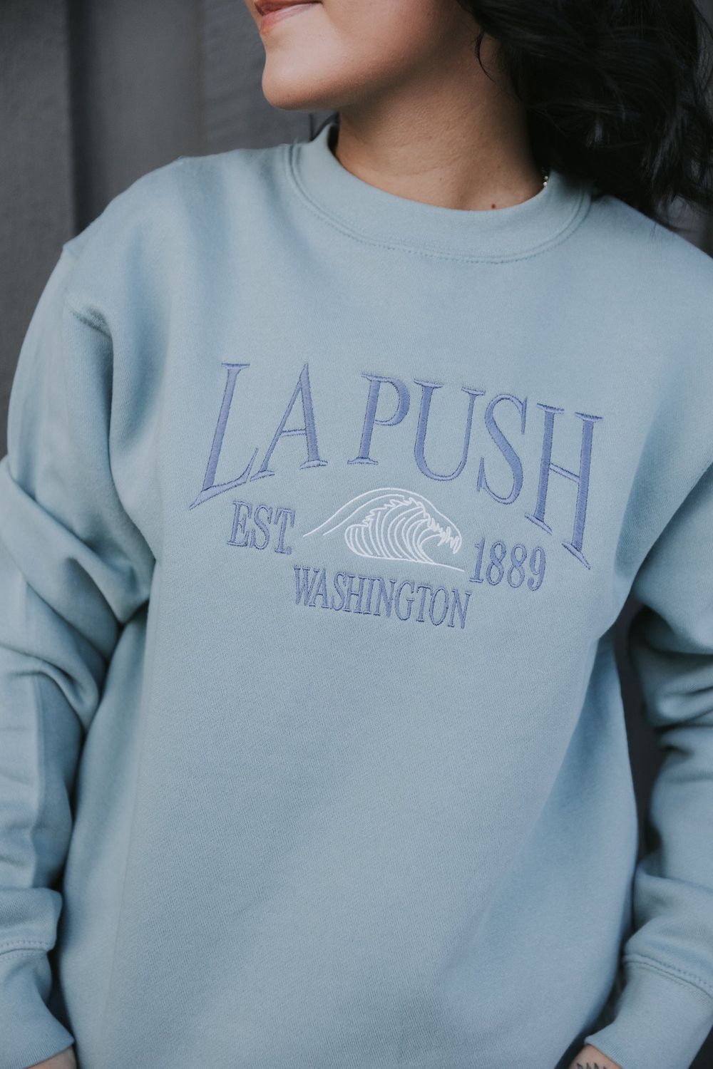 La Push Embroidered Crewneck, Color: Basil, Size: Small
