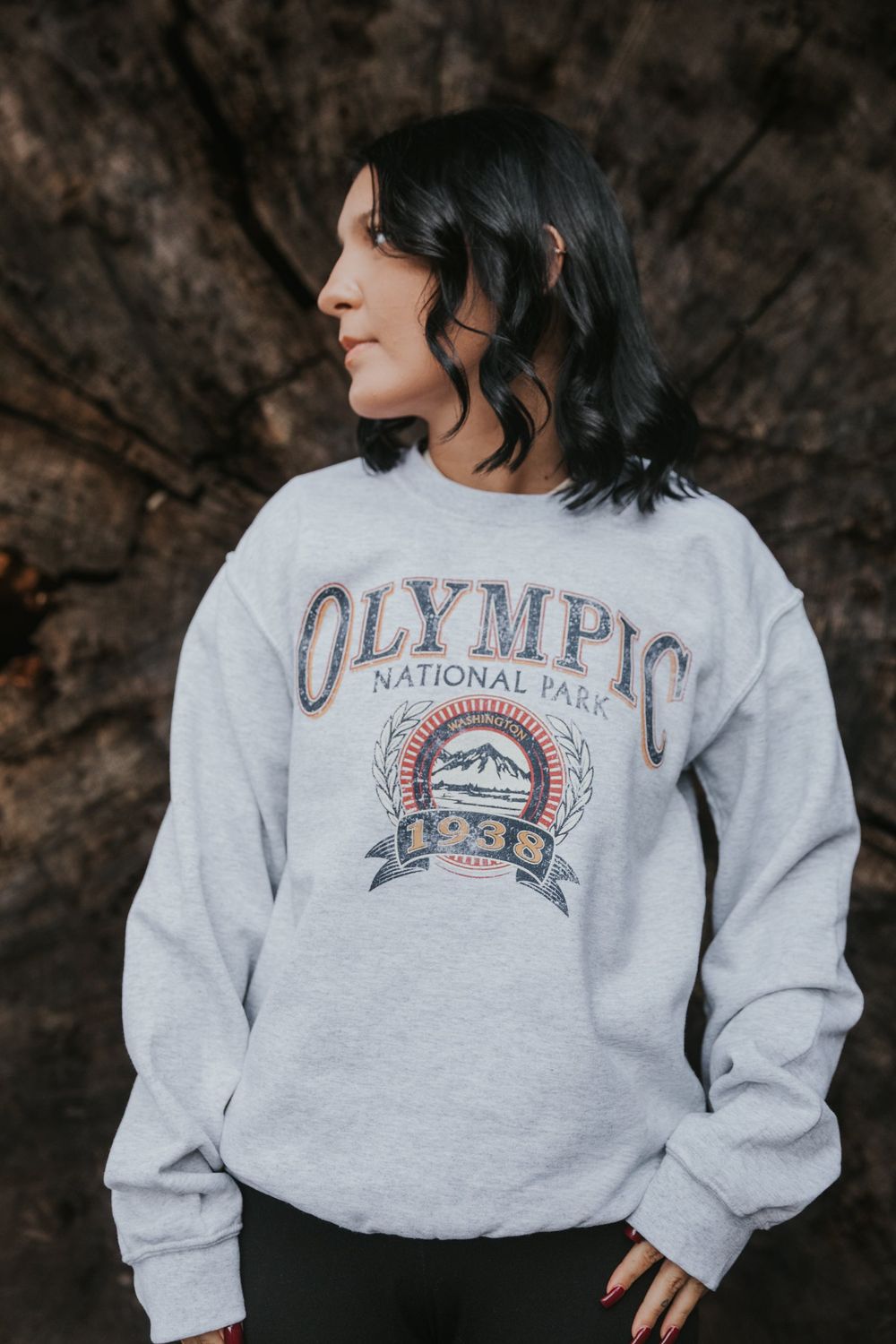 Olympic National Park Badge Design Crewneck, Color: Ash Grey, Size: Small