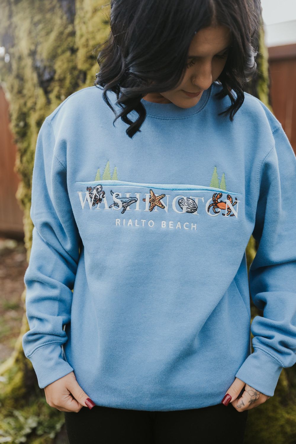 Washington Coastal Animals Rialto Beach Embroidered Crewneck