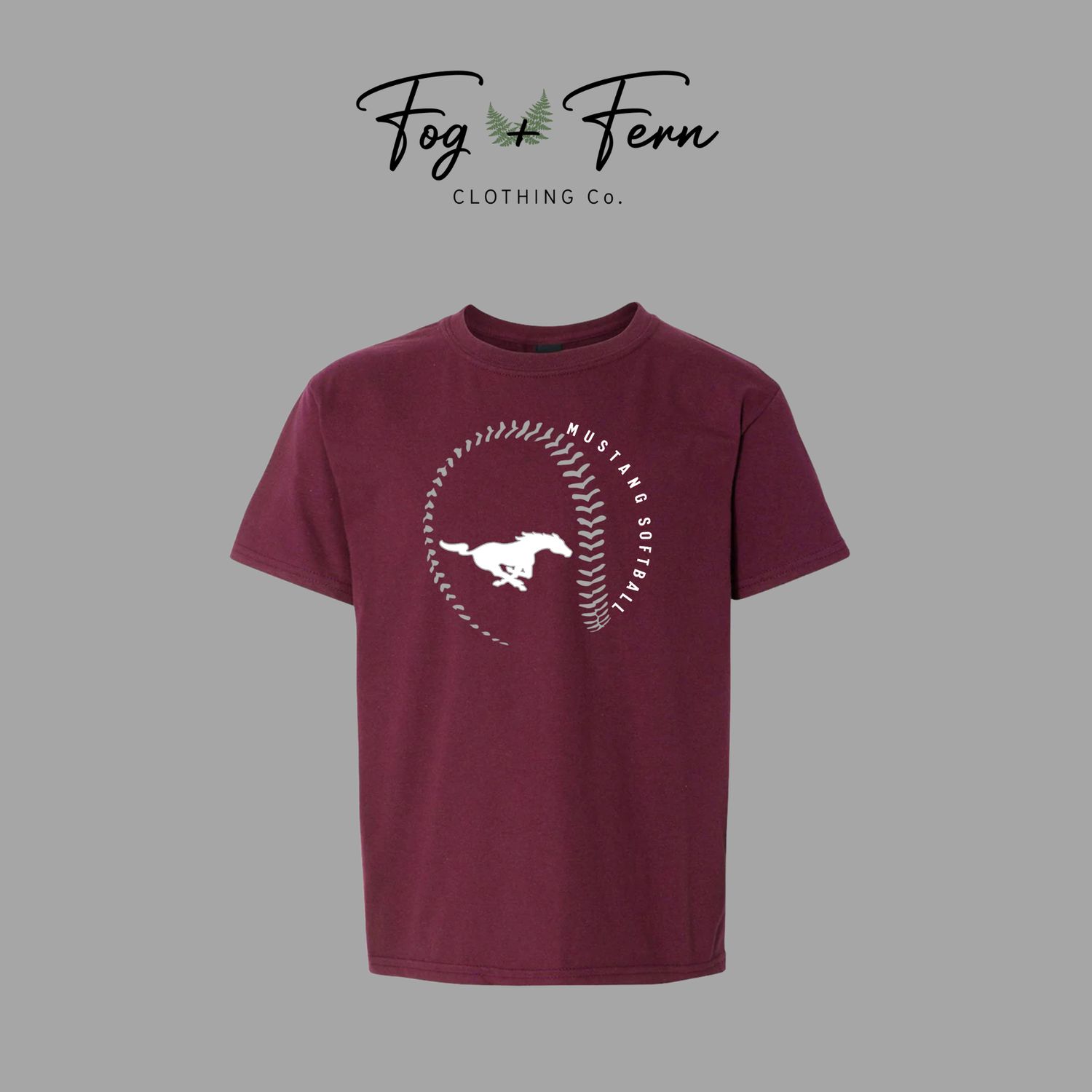 Mustang Softball Stitch Design Adult + Youth, Size: Youth X-Small, Style: Tee