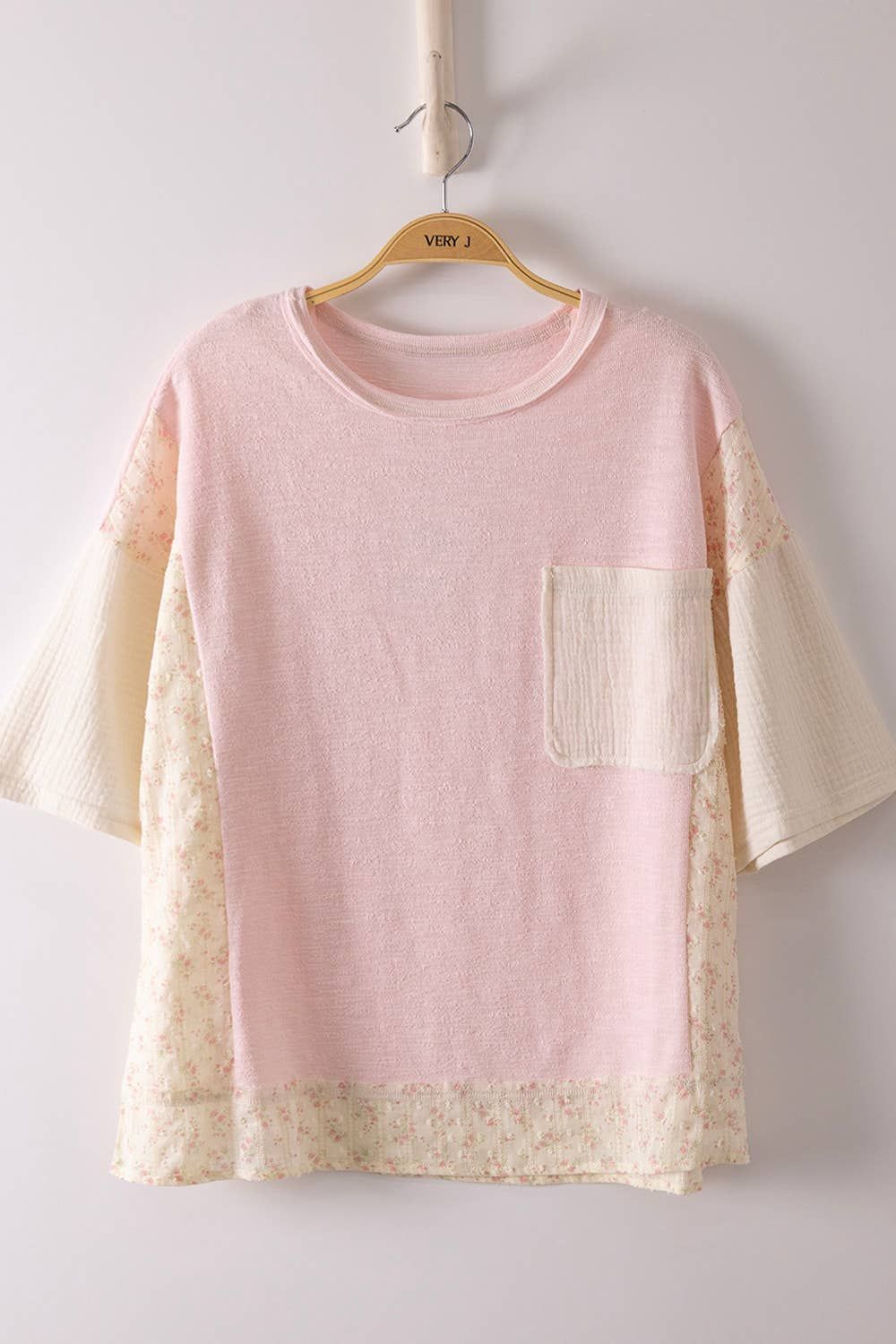 Oversized Mixed Media Knit Top: PINK