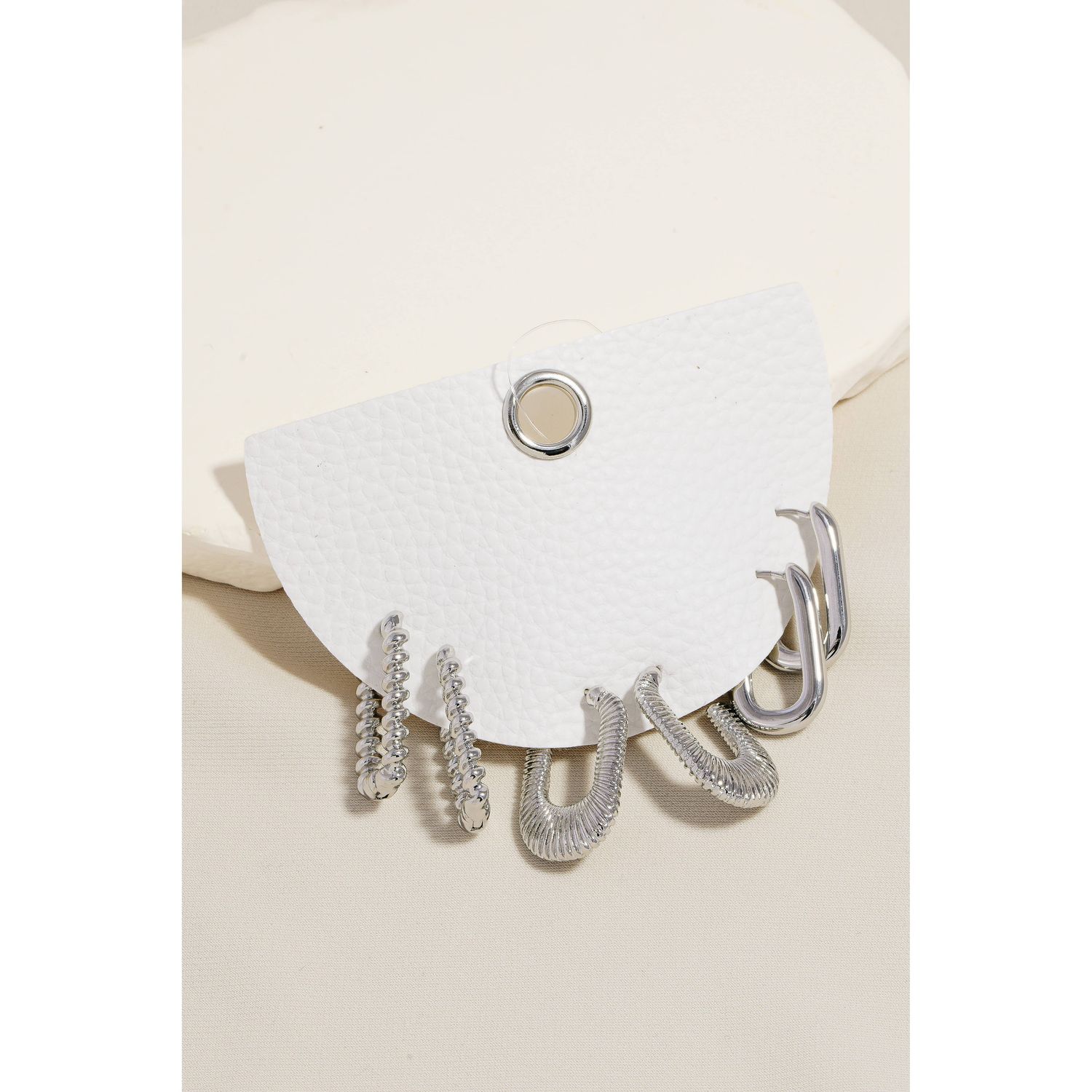 Mixed Rectangular Hoop Earrings Set: Silver