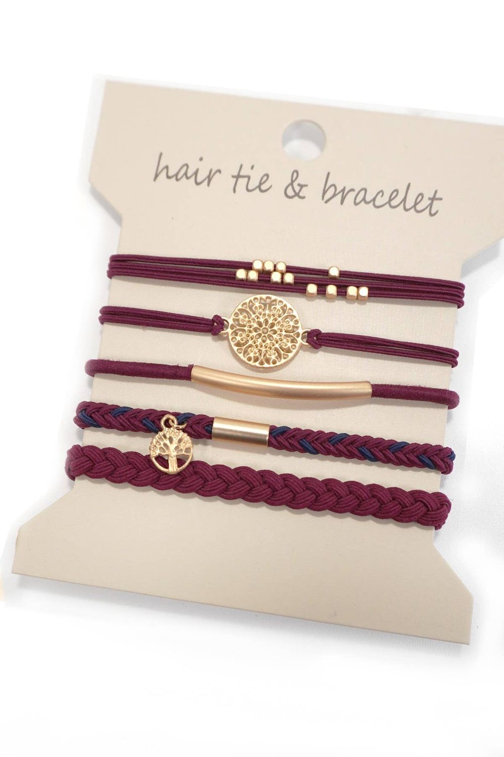 BOHO DUAL FUNCTION KNOT BRACELET HAIR TIES BURGUNDY