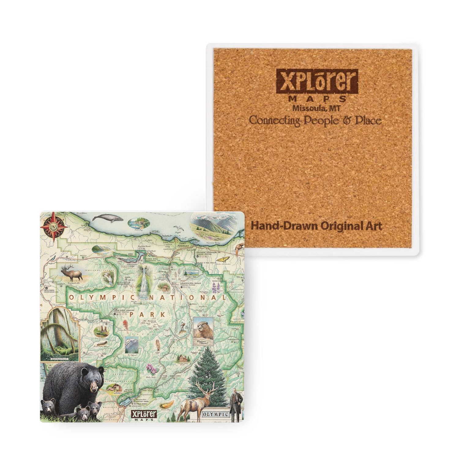 Olympic National Park Illustrated Map Ceramic Coaster