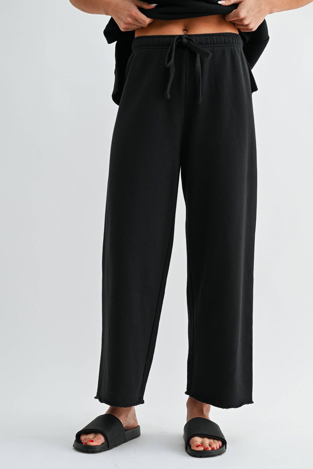 Malibu Wide-Leg Fleece Pants: Black