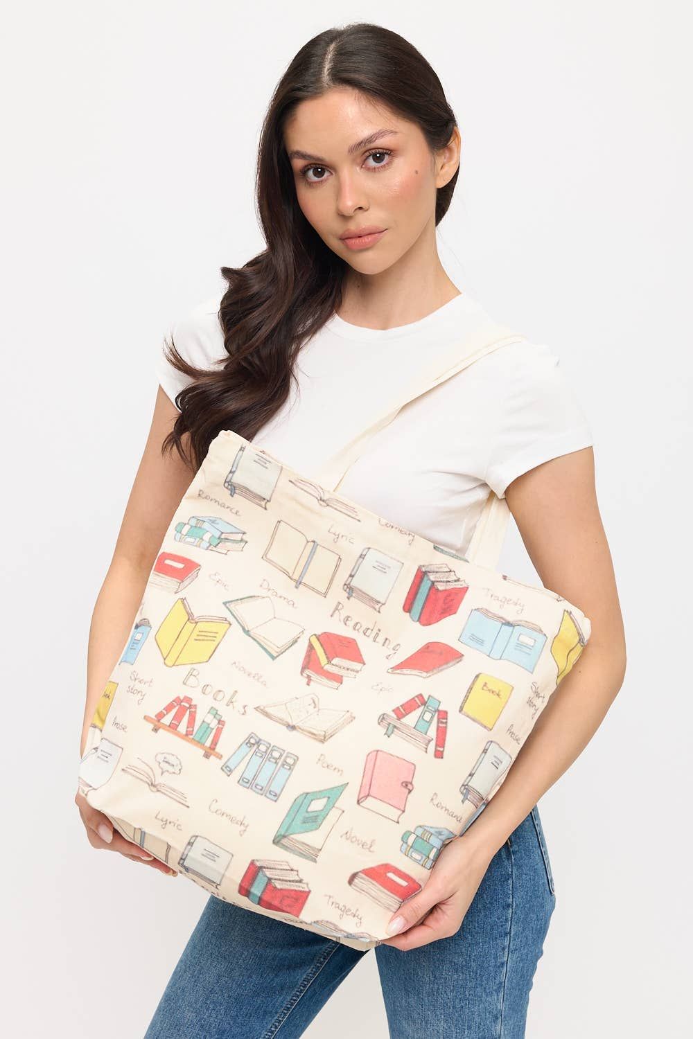 COLORFUL BOOKS PRINT TOTE BAG