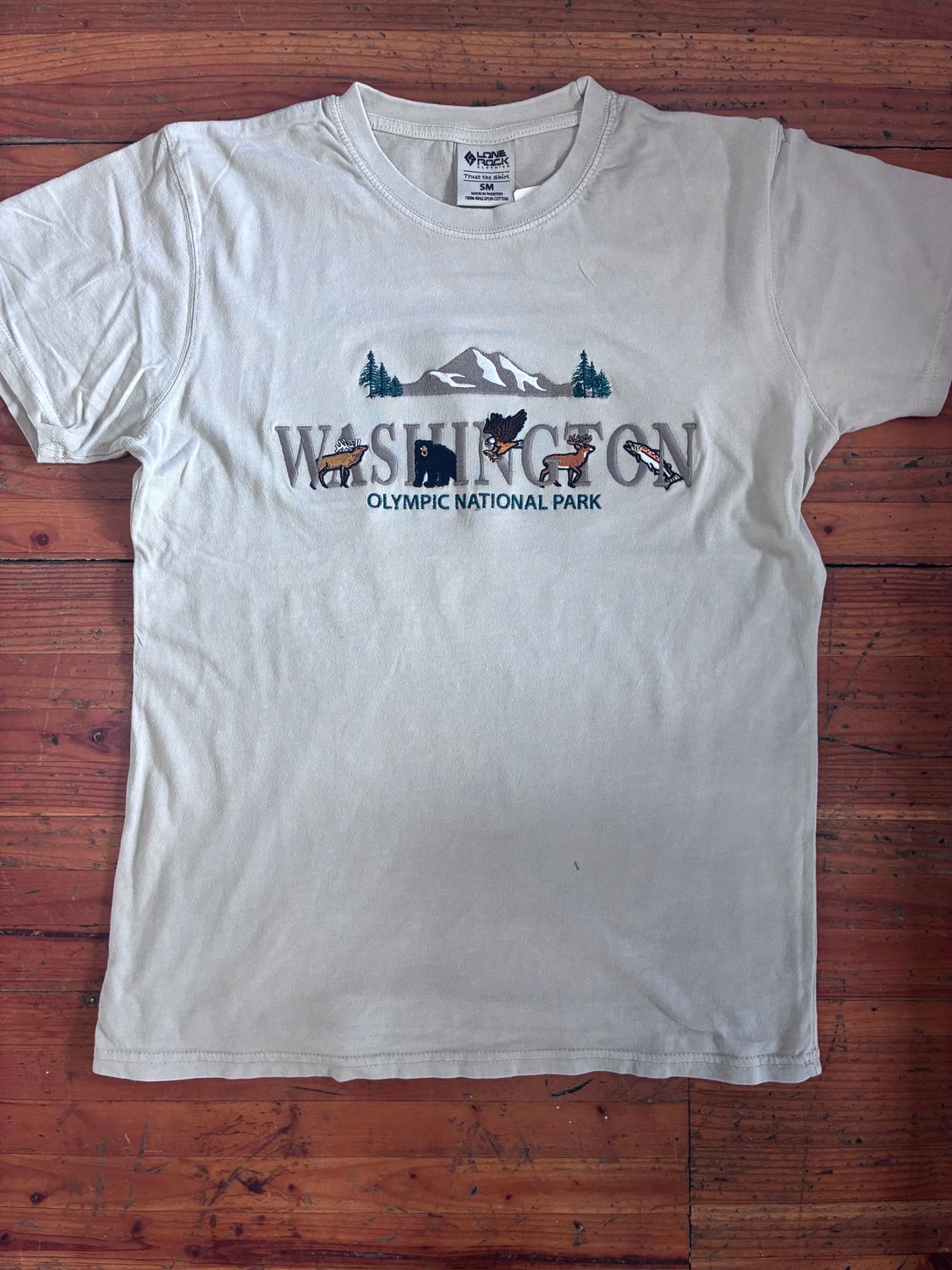 Washington Animals Embroidered T-Shirt, Color: Stone, Size: Small