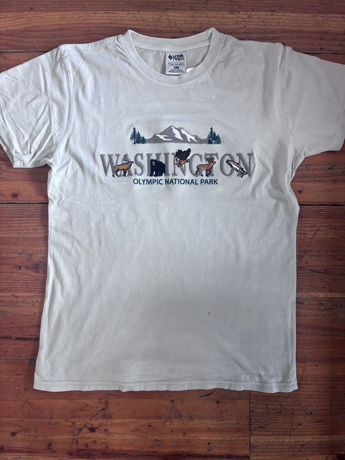 Washington Animals Embroidered T-Shirt, Color: Stone, Size: Small