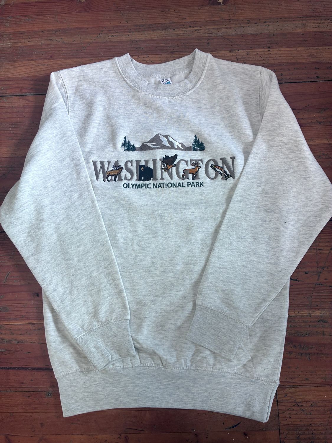 Washington Animals Embroidered Crewneck, Color: Oatmeal, Size: Small