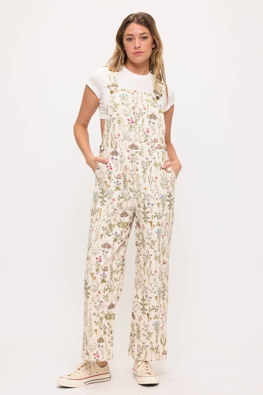 MOTH AND MEADOW FLORAL PRINT OVERALLS