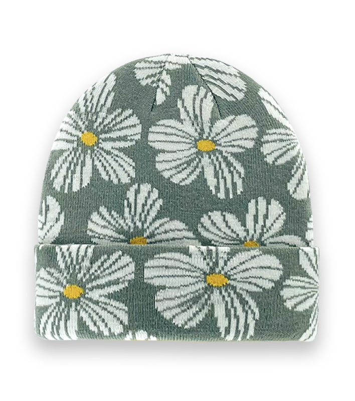 Retro Daisy Floral Knit Beanie Hat – Unisex Winter Botanical Streetwear-NI60044