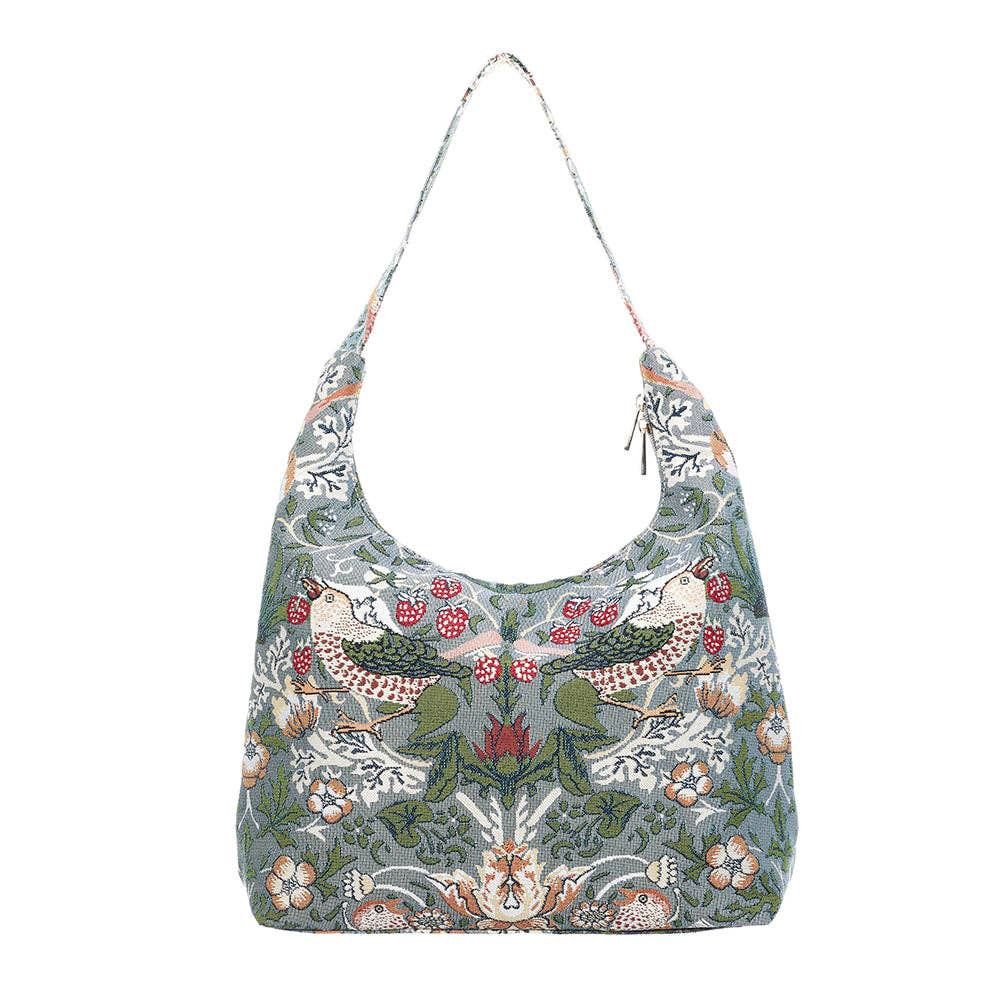 WILLIAM MORRIS STRAWBERRY THIEF GREY HOBO HANDBAG SHOULDER BAG