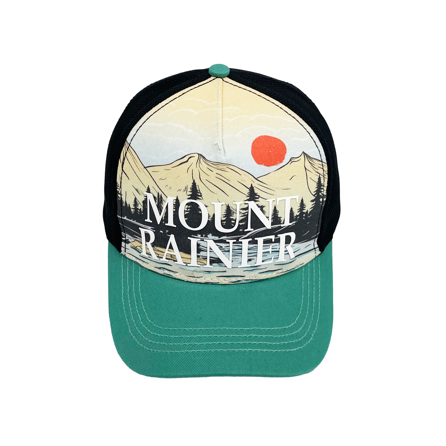 Mount Rainier Scenic Baseball Cap with Mountain Sunset Forest Trucker Hat