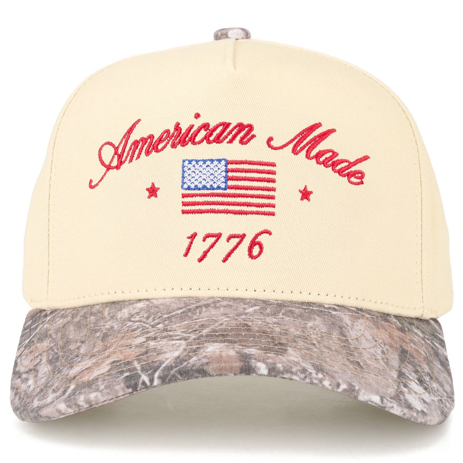 AMERICAN MADE 1776 Letter on Two Tone Trucker Hat: Camo