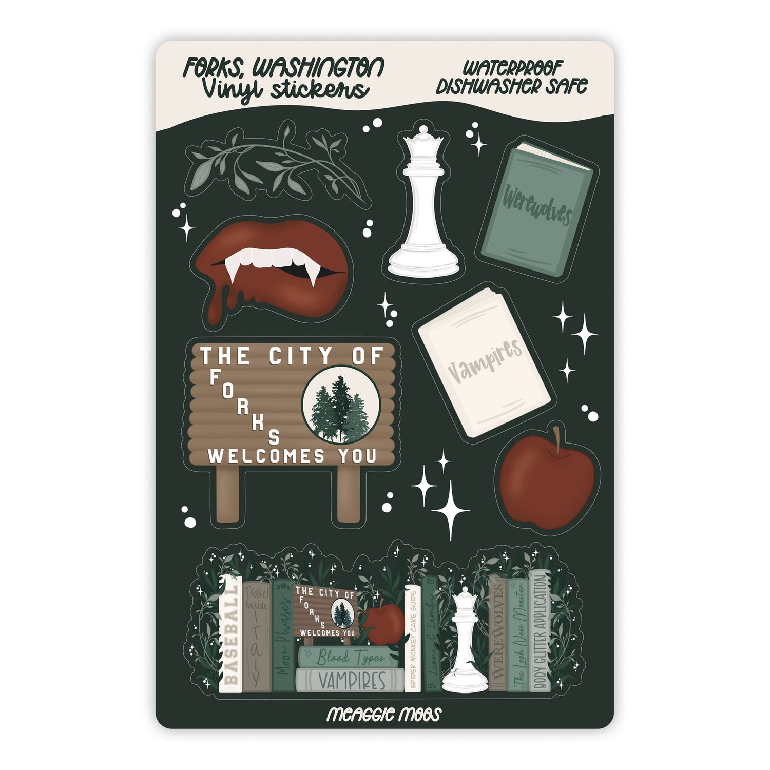Forks Washington Bookish Fantasy Reader Vinyl Sticker Sheet