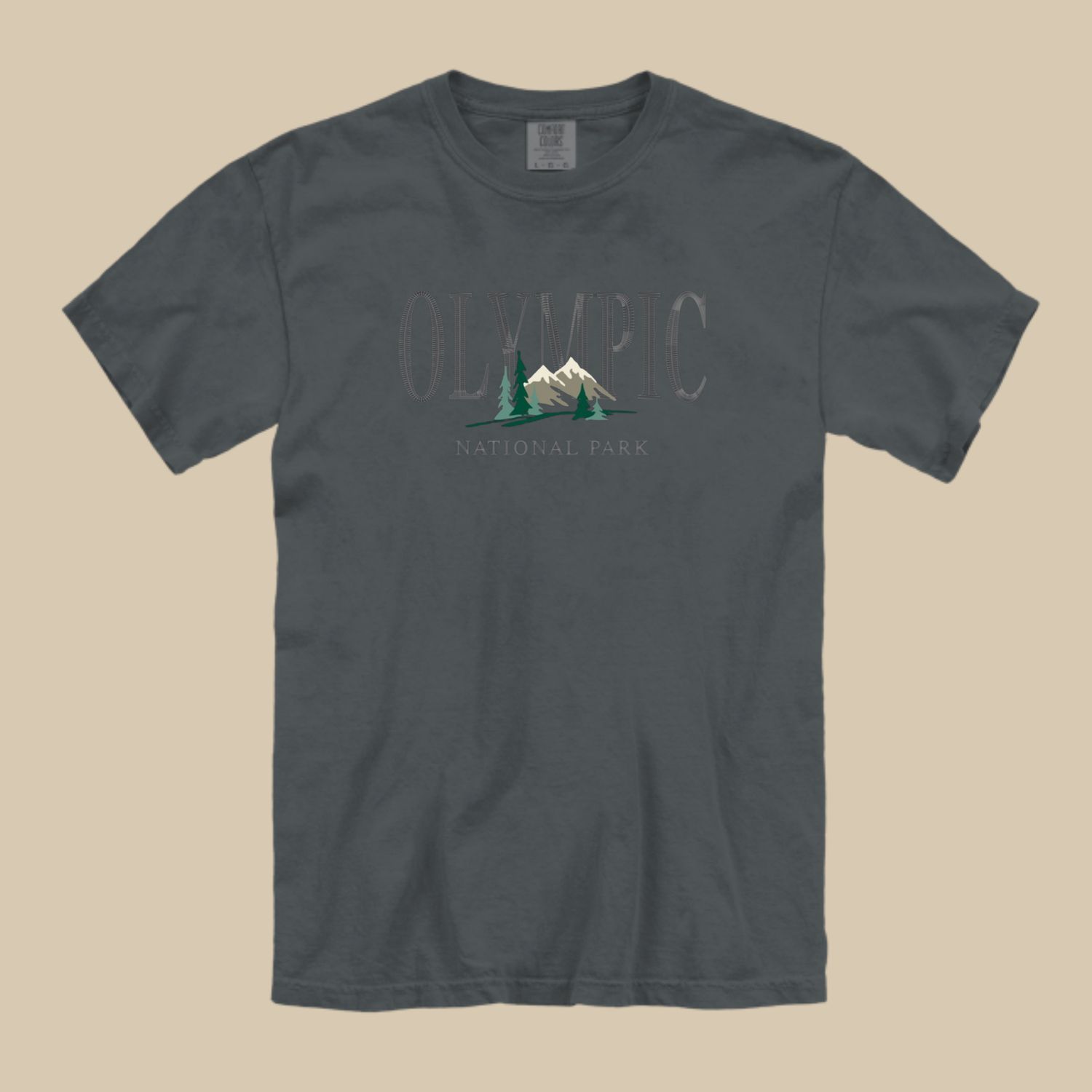Olympic Mountain Full Front Embroidered Tee, Color: Pepper, Size: Small