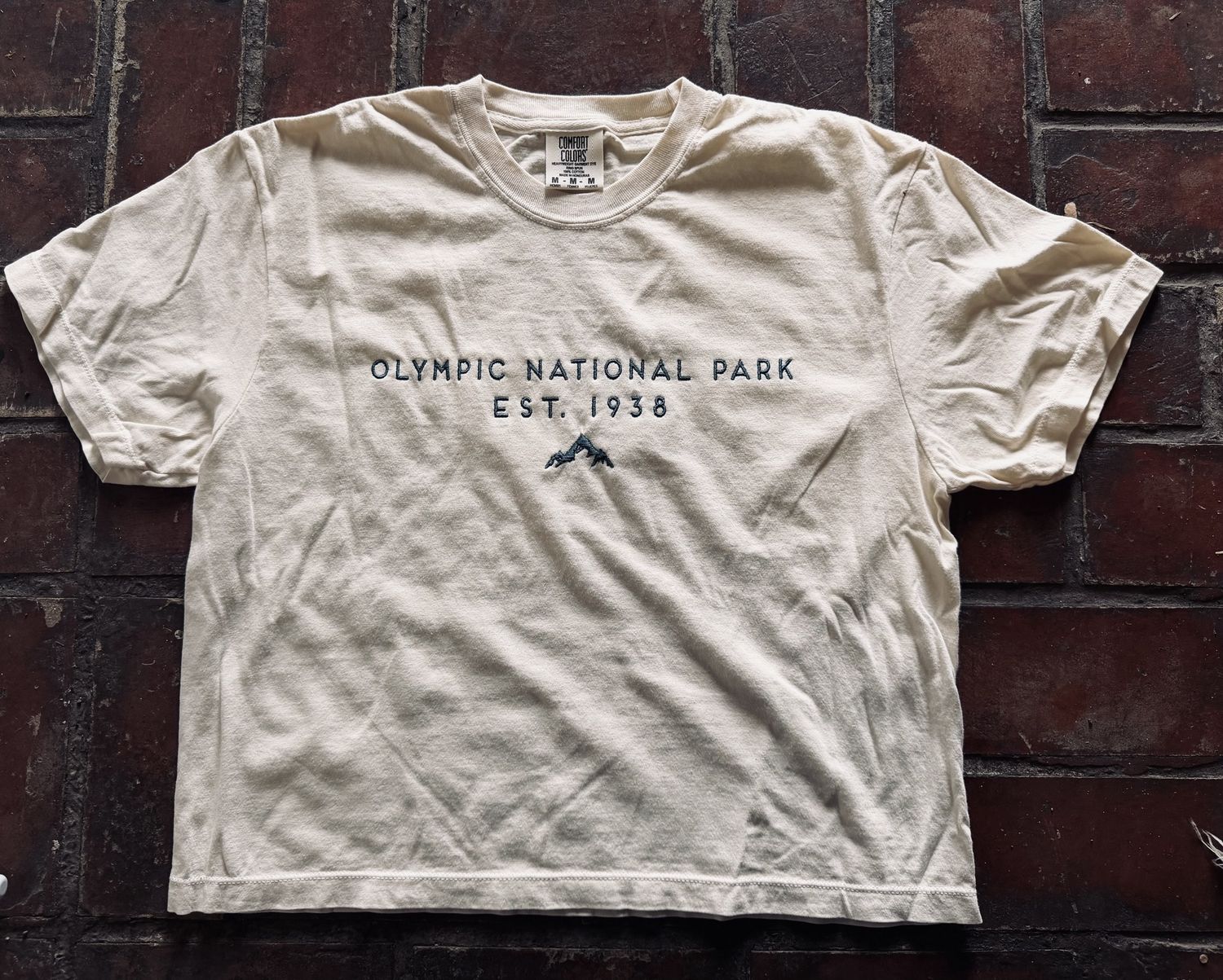Olympic Mountain 1938 Embroidered  Woman's Boxy TeeTee, Color: Ivory, Size: Small