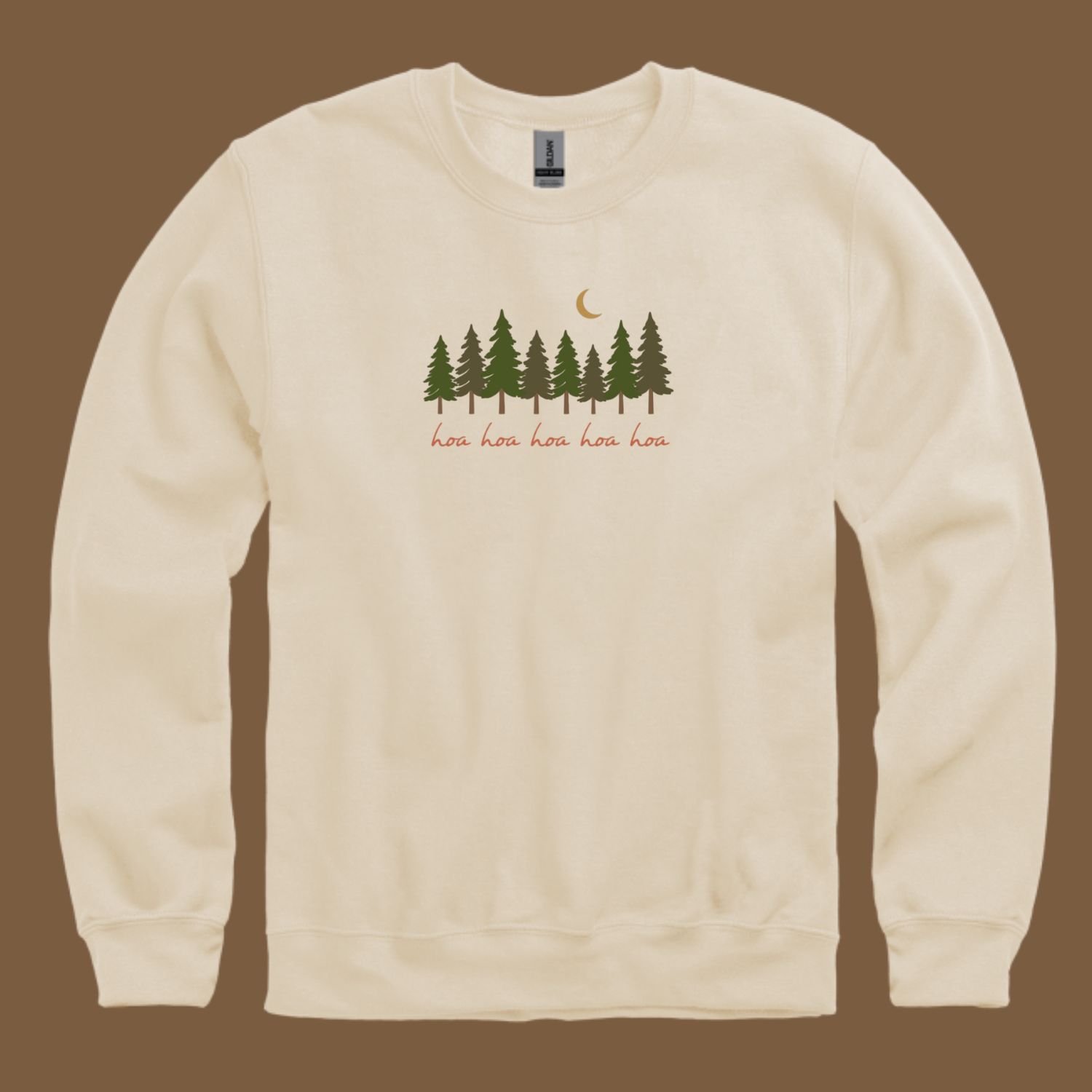 Hoa Hoa Hoa Pines Crewneck Sweatshirt, Color: Sand, Size: Small