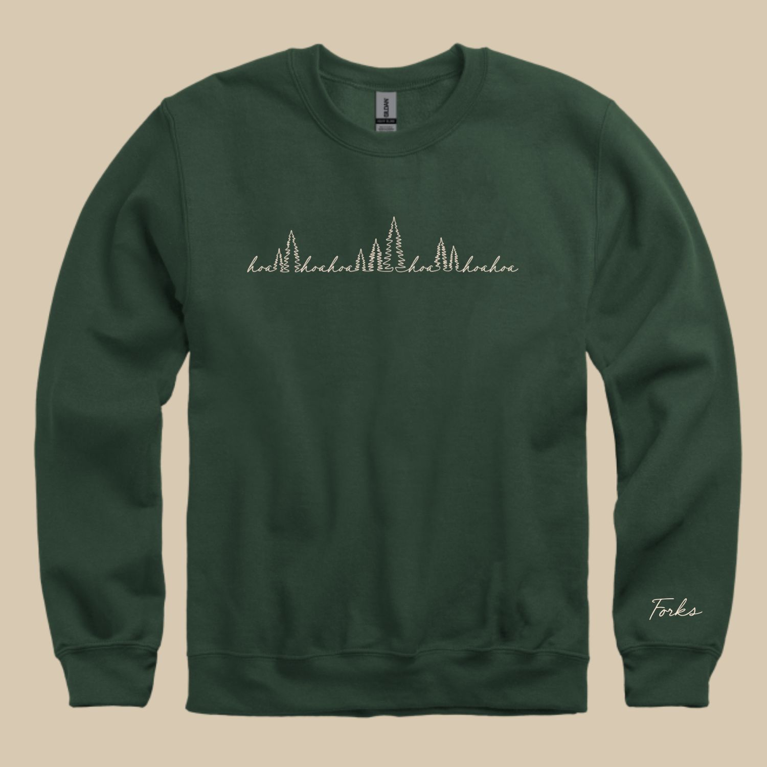 Hoa Hoa Hoa Script Crewneck, Color: Forest Green, Size: Small