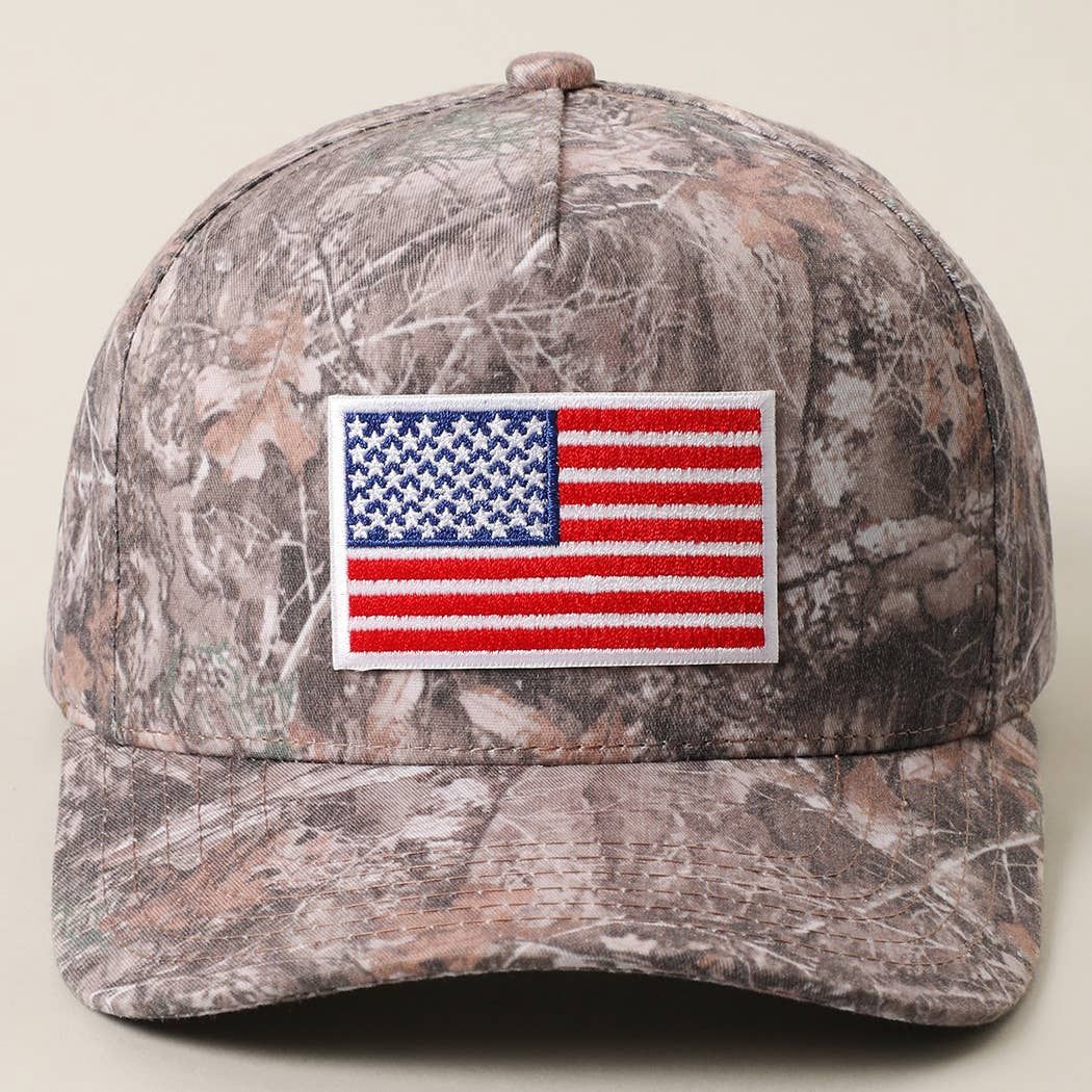 USA FLAG Embroidered Patch Camo Trucker Hat: DK CAMO