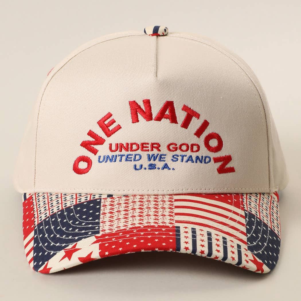 ONE NATION UNDER GOD Embroidered Patchwork Brim Trucker Hat: MULTI / ONE SIZE