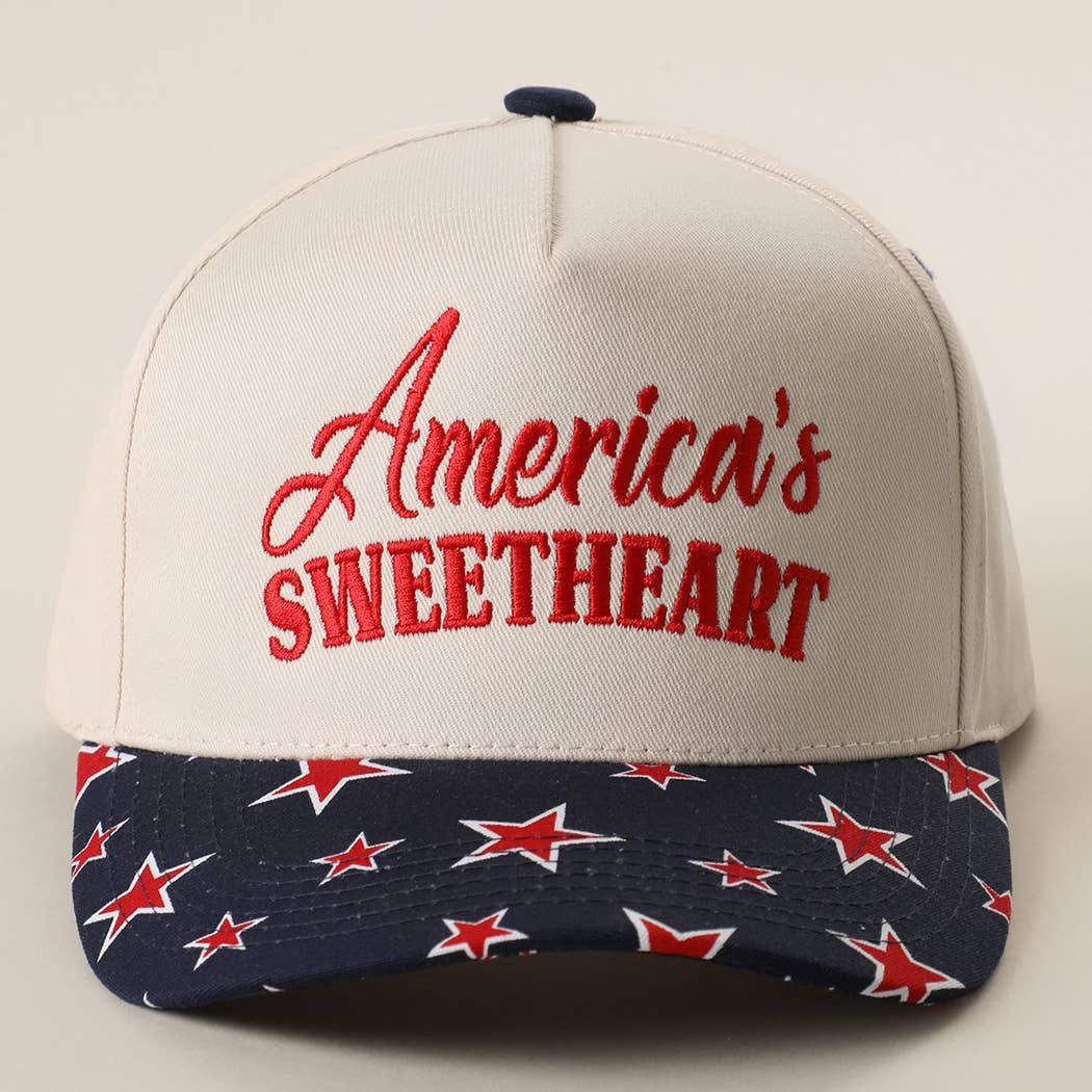 America's Sweetheart Embroidered Star Brim Trucker Hat: NAVY / ONE SIZE