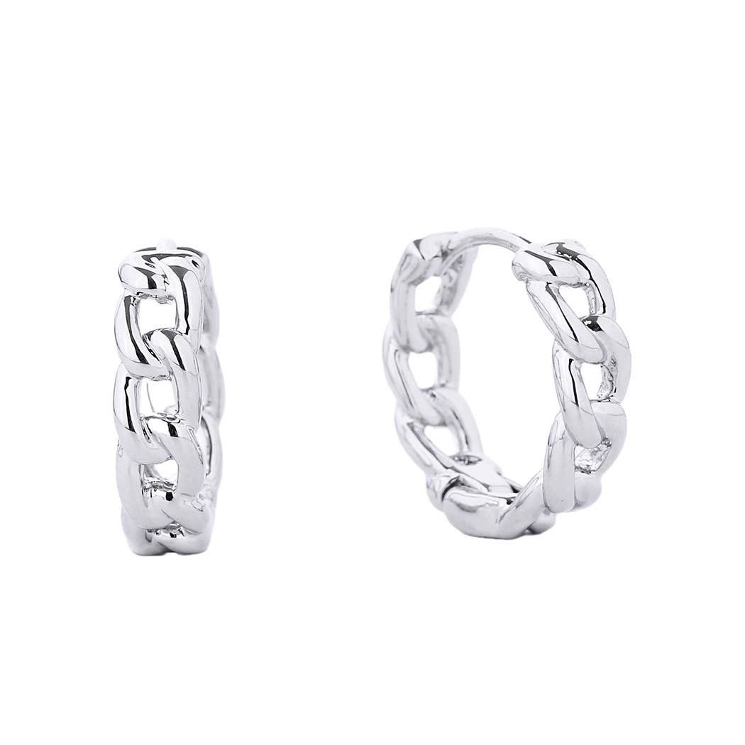 14K Gold Dipped Link Hoop Earrings: WHITE GOLD / ONE SIZE