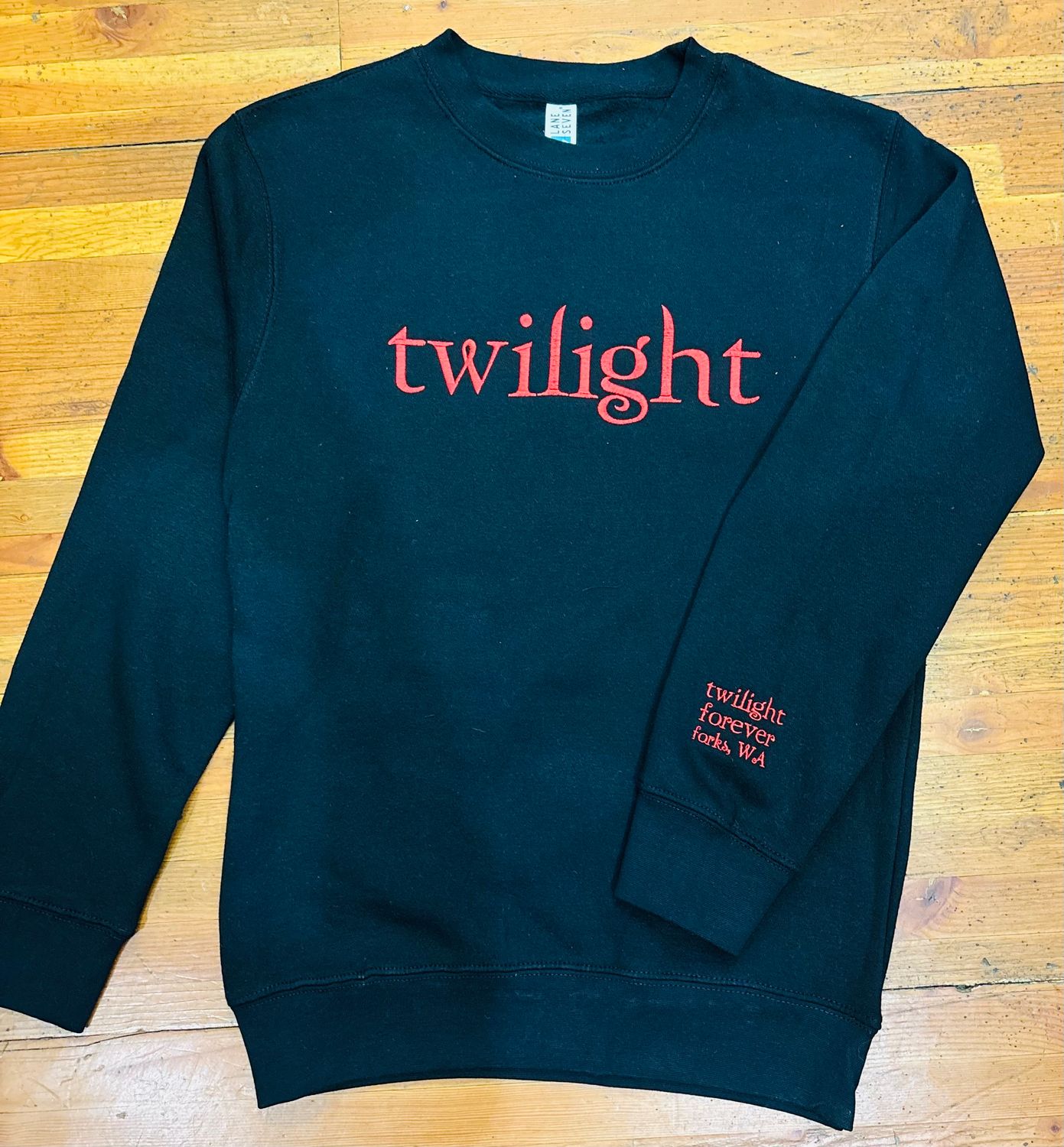 Black/Red Thread Logo Embroidered Crewneck, Color: Black/Red Thread, Size: Small
