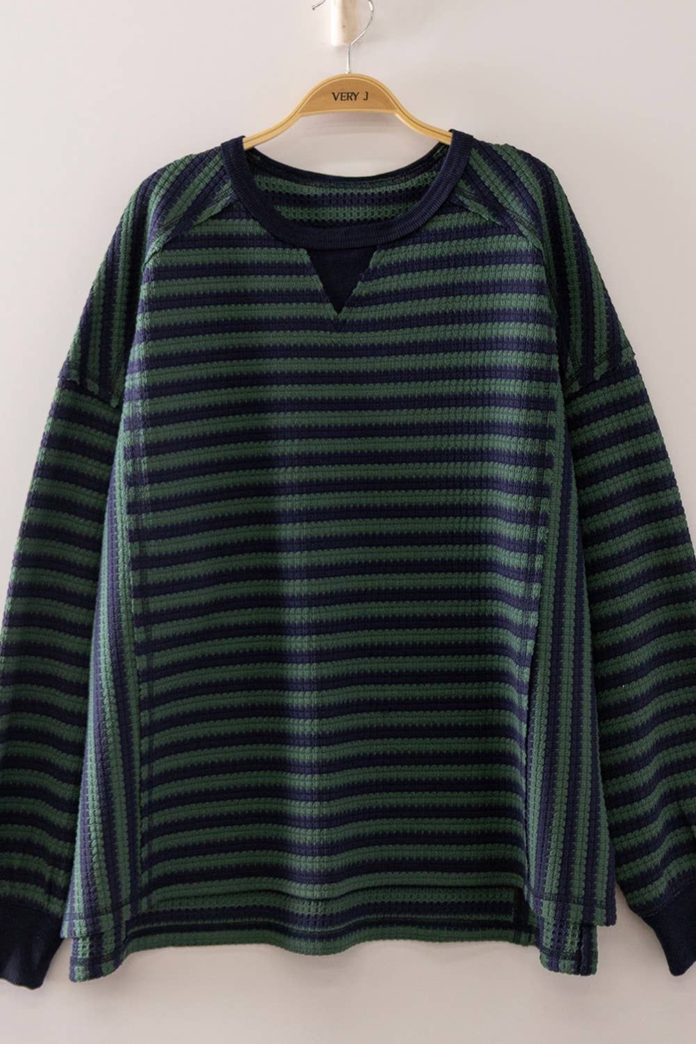 Stripe Waffle Top: NAVY/GREEN