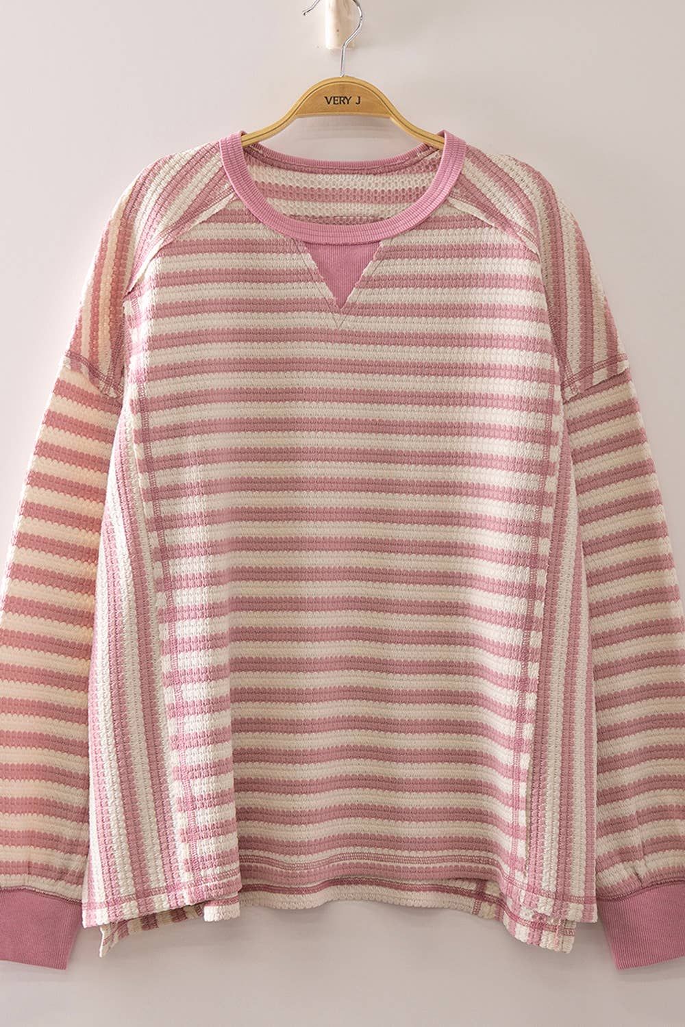 Stripe Waffle Top: PINK/CREAM