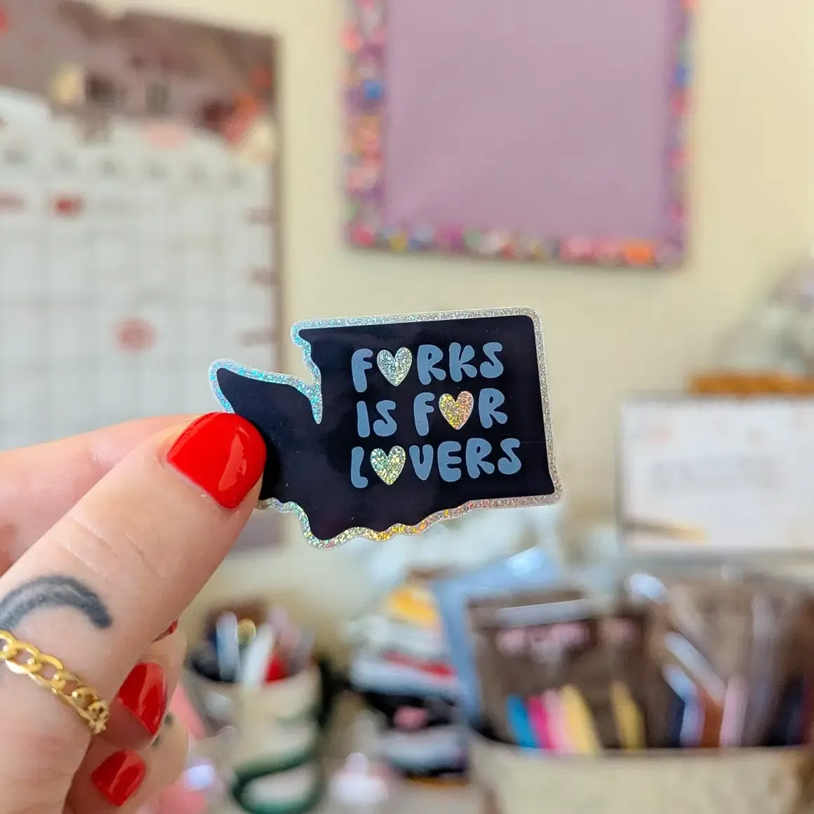 Forks Is For Lovers Glitter Sticker